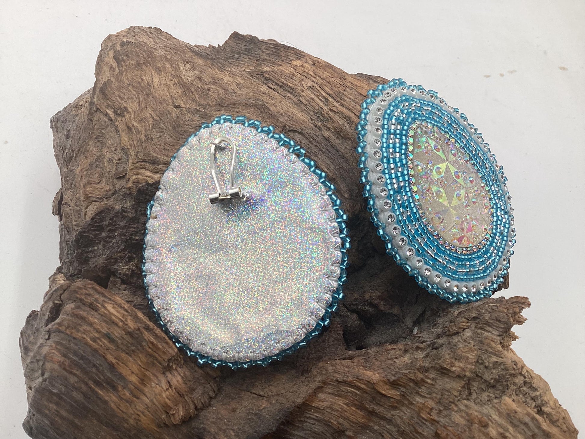 Large Shimmering Hand Beaded Earrings - Ojibwe/Anishinaabe Made