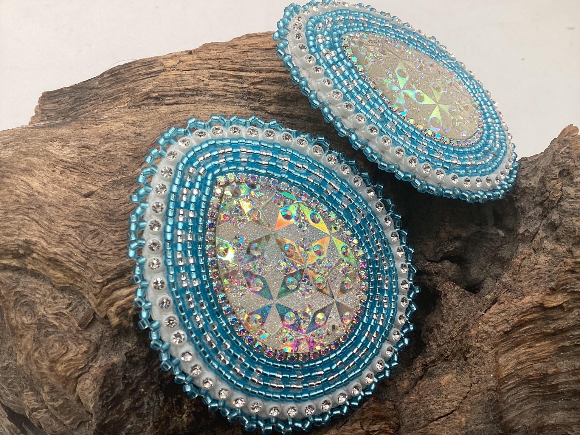 Large Shimmering Hand Beaded Earrings - Ojibwe/Anishinaabe Made