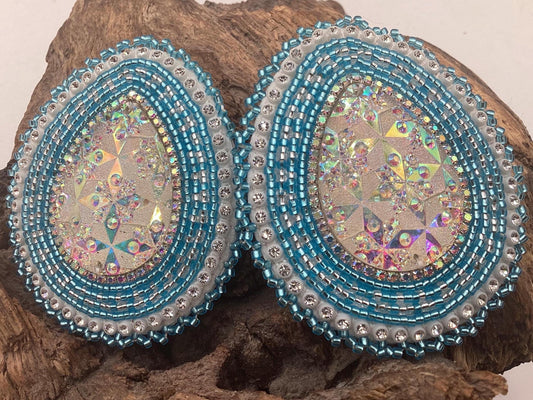 Large Shimmering Hand Beaded Earrings - Ojibwe/Anishinaabe Made