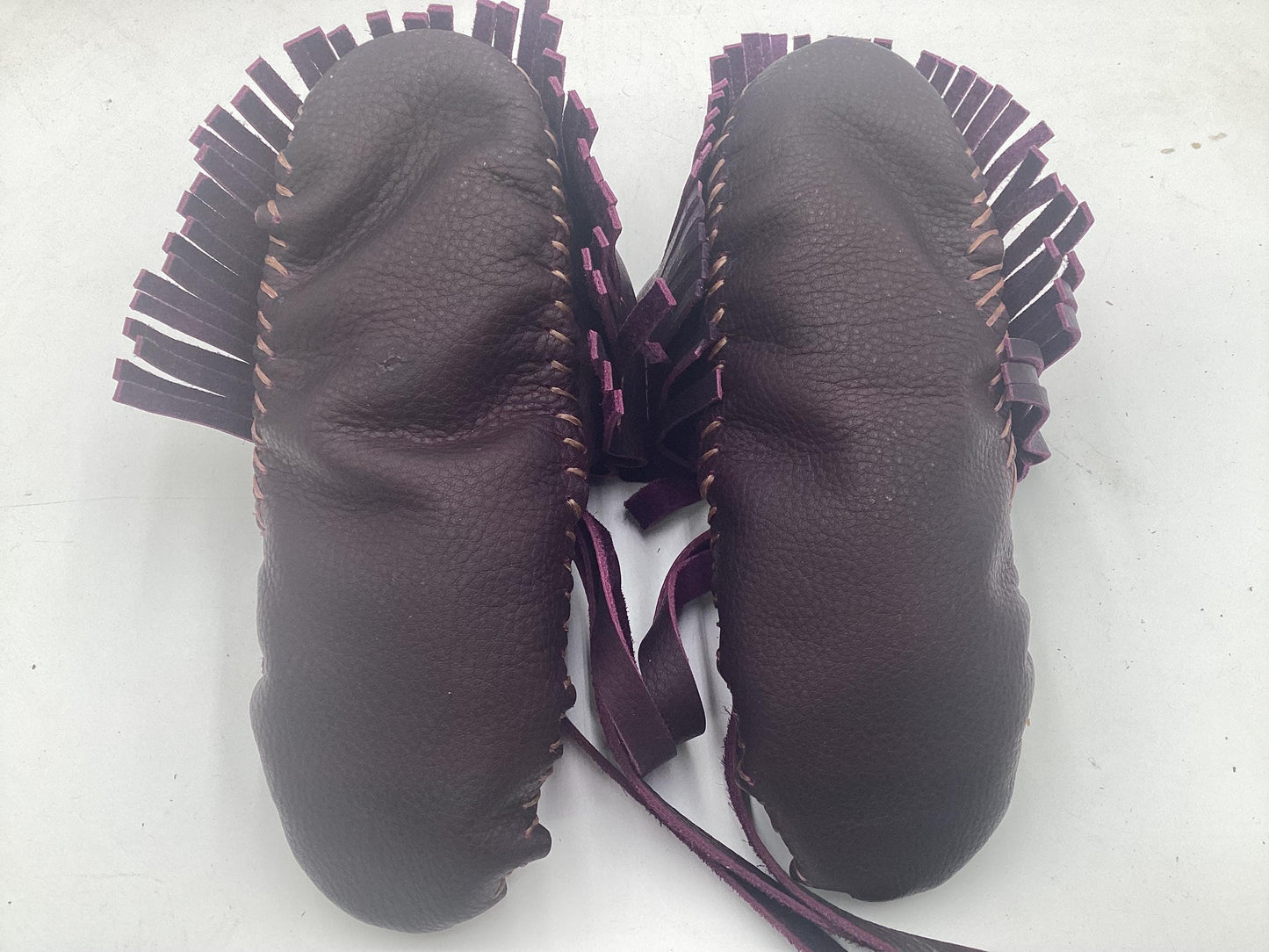 Handmade Purple Leather Moccasins – Anishinaabe/Ojibwe Artisan, Size 10/11