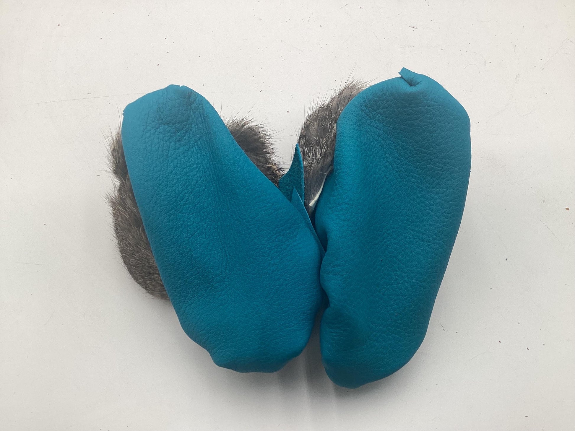 Handmade Baby Leather Blue Moccasins – Ojibwe Anishinaabe Pucker Toe Style