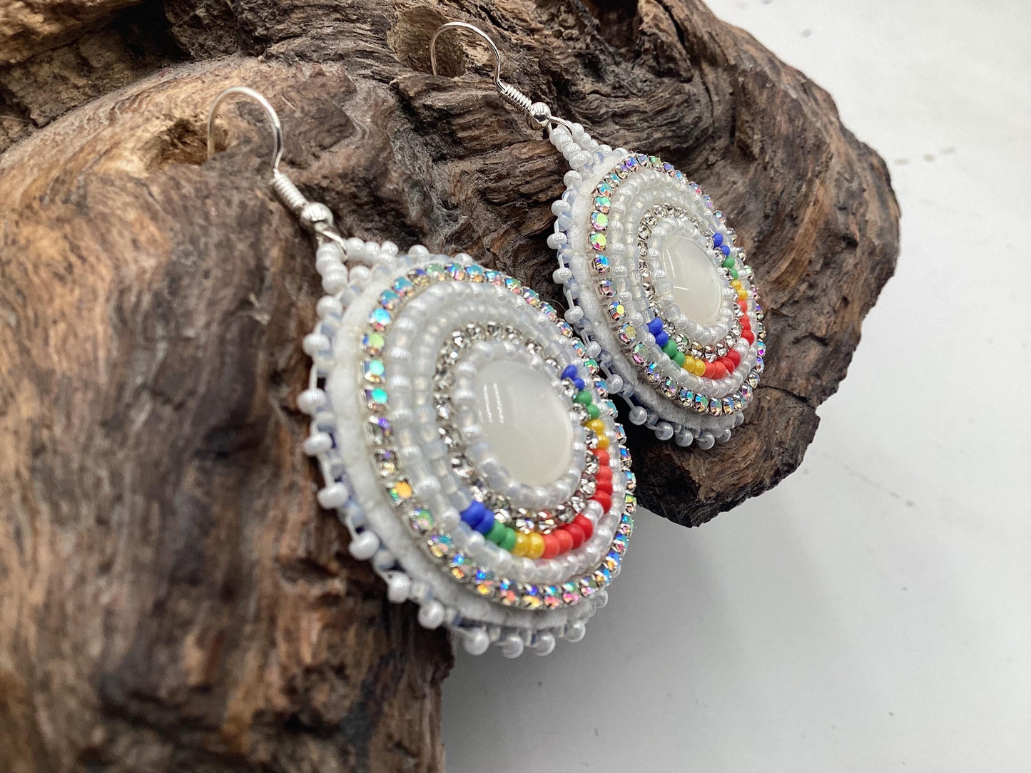 Meringue Clouds Hand Beaded Earrings: Anishinaabe/Ojibwe Beadwork