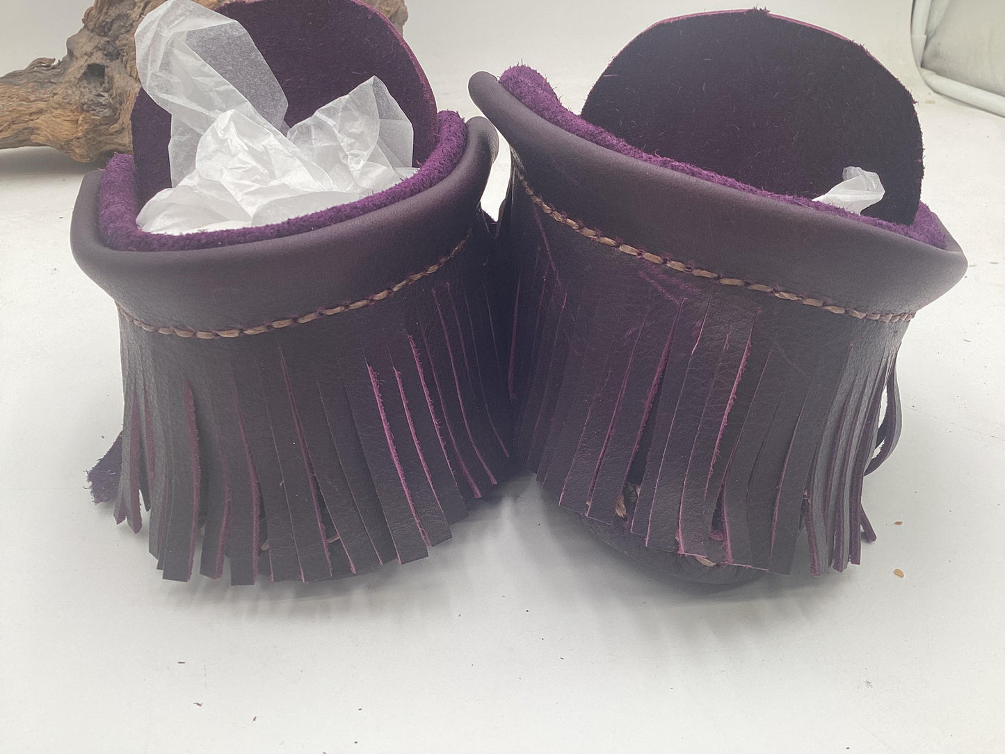 Handmade Purple Leather Moccasins – Anishinaabe/Ojibwe Artisan, Size 10/11