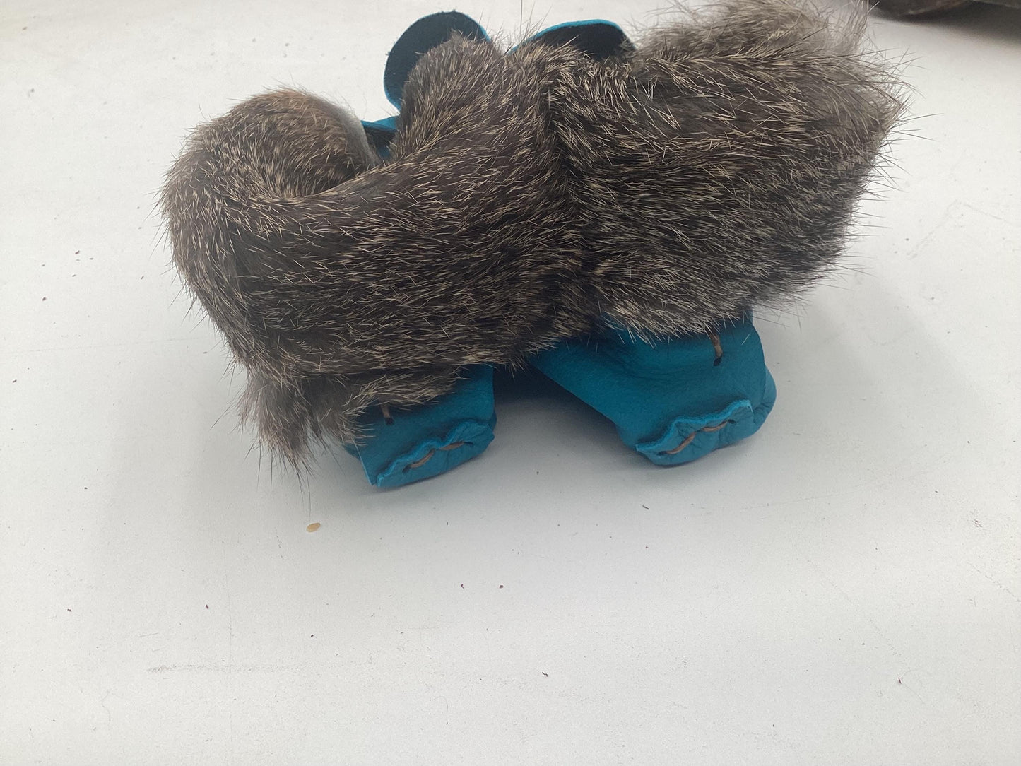 Handmade Baby Leather Blue Moccasins – Ojibwe Anishinaabe Pucker Toe Style