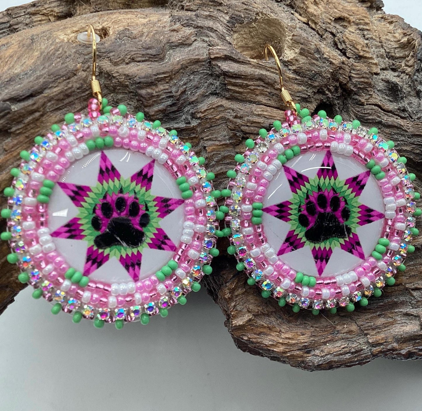 Bear Claw Hand Beaded Earrings: Anishinaabe/Ojibwe Beadwork