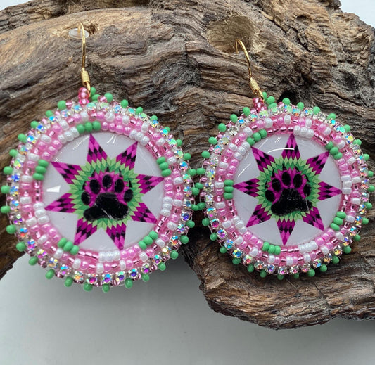 Bear Claw Hand Beaded Earrings: Anishinaabe/Ojibwe Beadwork