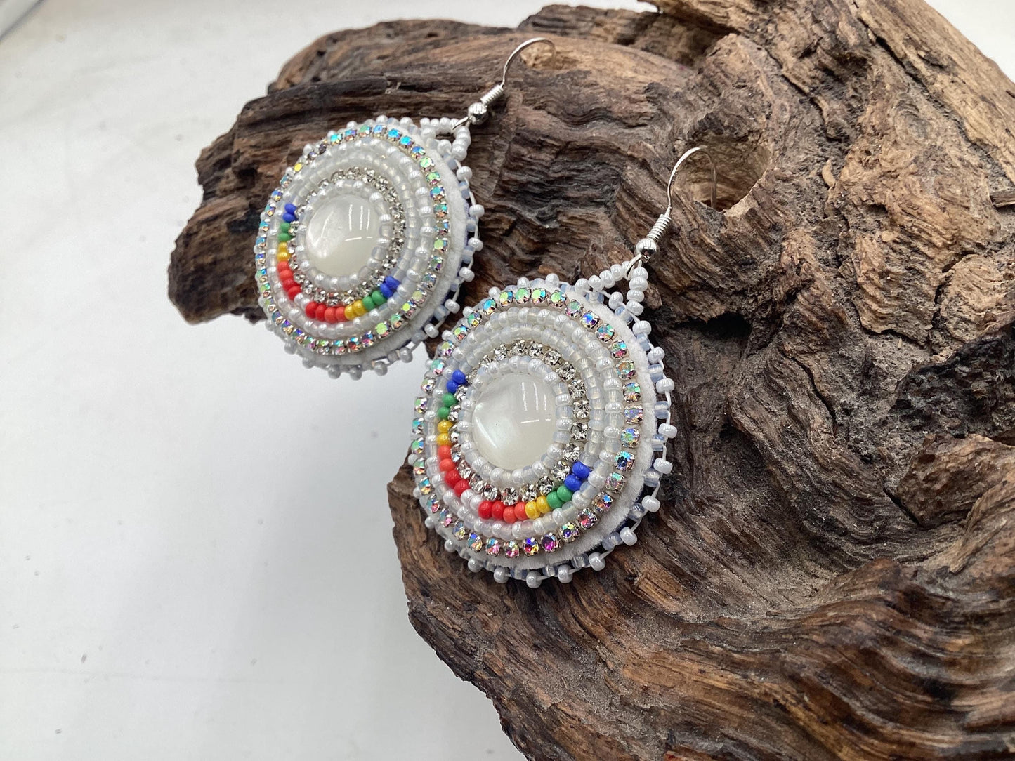 Meringue Clouds Hand Beaded Earrings: Anishinaabe/Ojibwe Beadwork