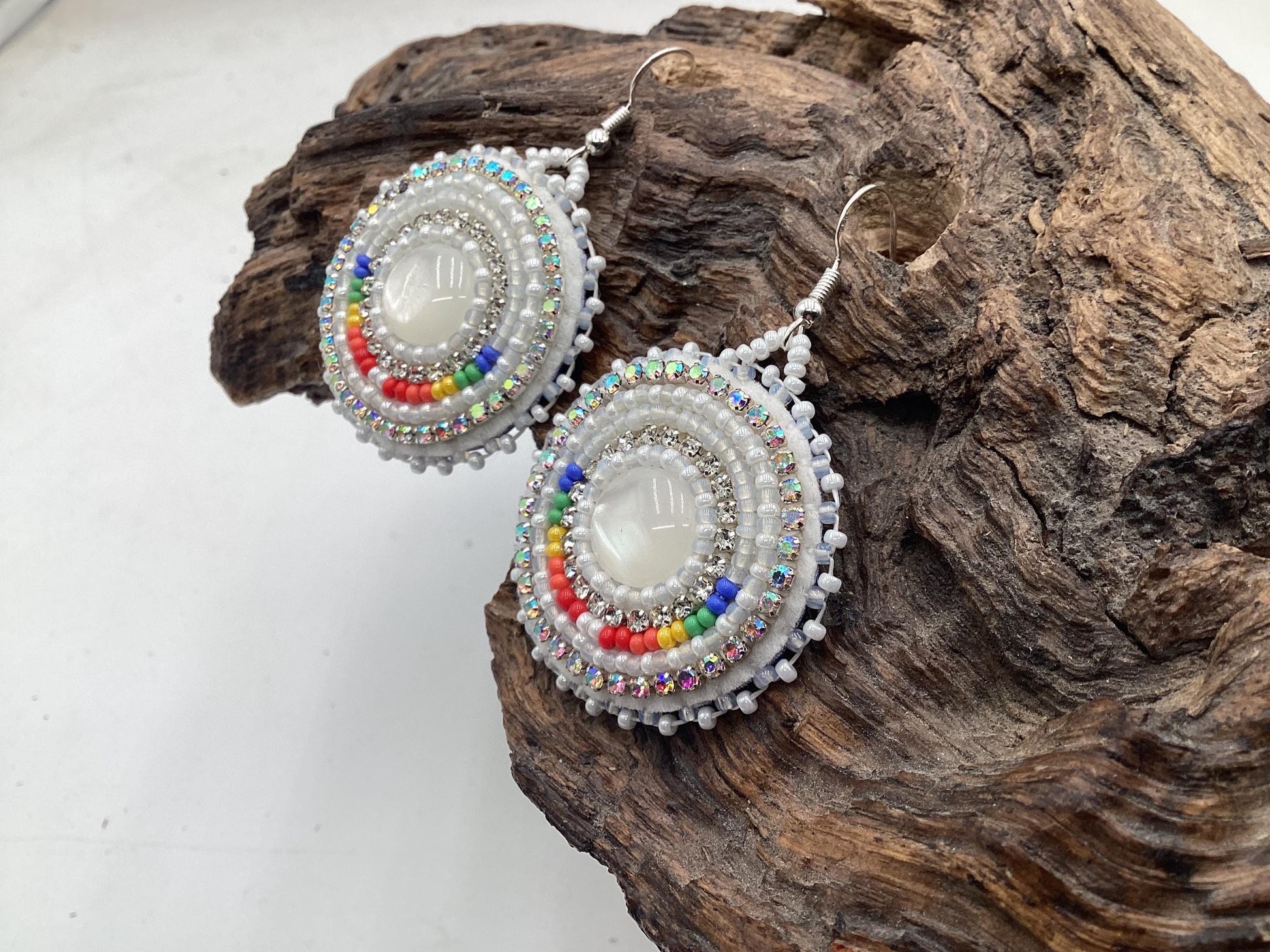 Meringue Clouds Hand Beaded Earrings: Anishinaabe/Ojibwe Beadwork