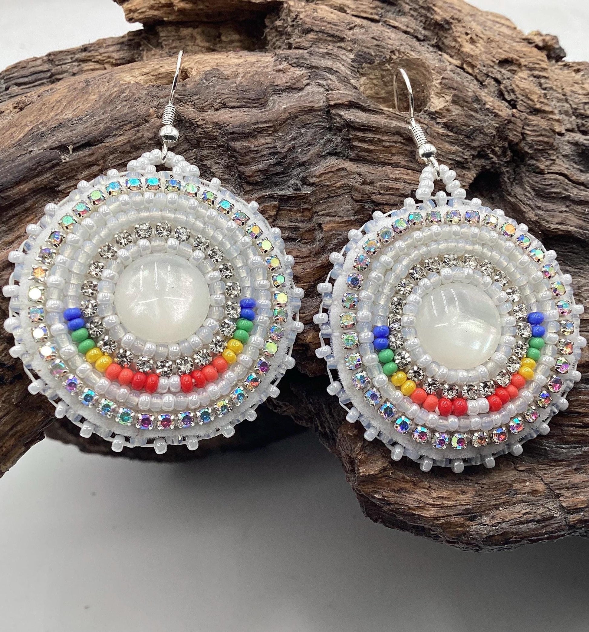 Meringue Clouds Hand Beaded Earrings: Anishinaabe/Ojibwe Beadwork