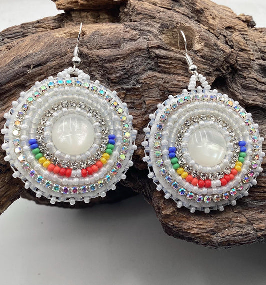 Meringue Clouds Hand Beaded Earrings: Anishinaabe/Ojibwe Beadwork