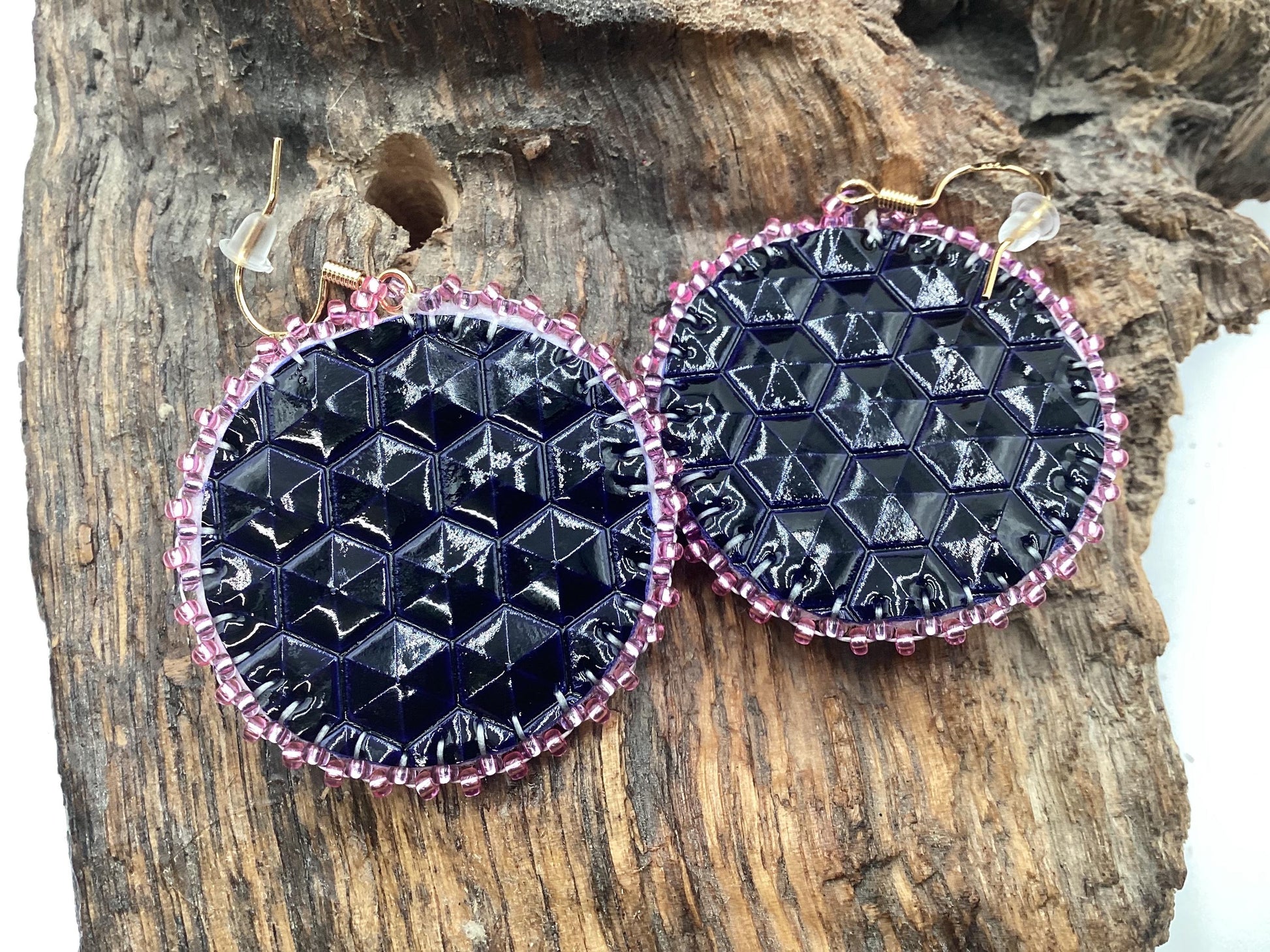 Pink Bear Claw Hand Beaded Earrings: Anishinaabe/Ojibwe Beadwork