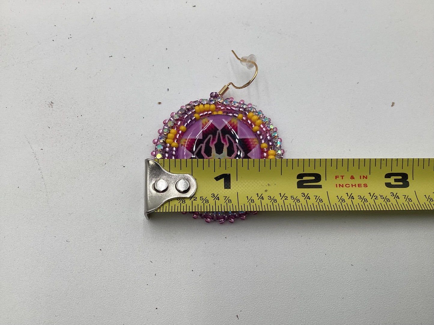 Pink Bear Claw Hand Beaded Earrings: Anishinaabe/Ojibwe Beadwork