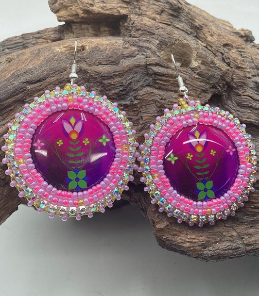 Hand Beaded Floral Earrings: Anishinaabe/Ojibwe Beadwork