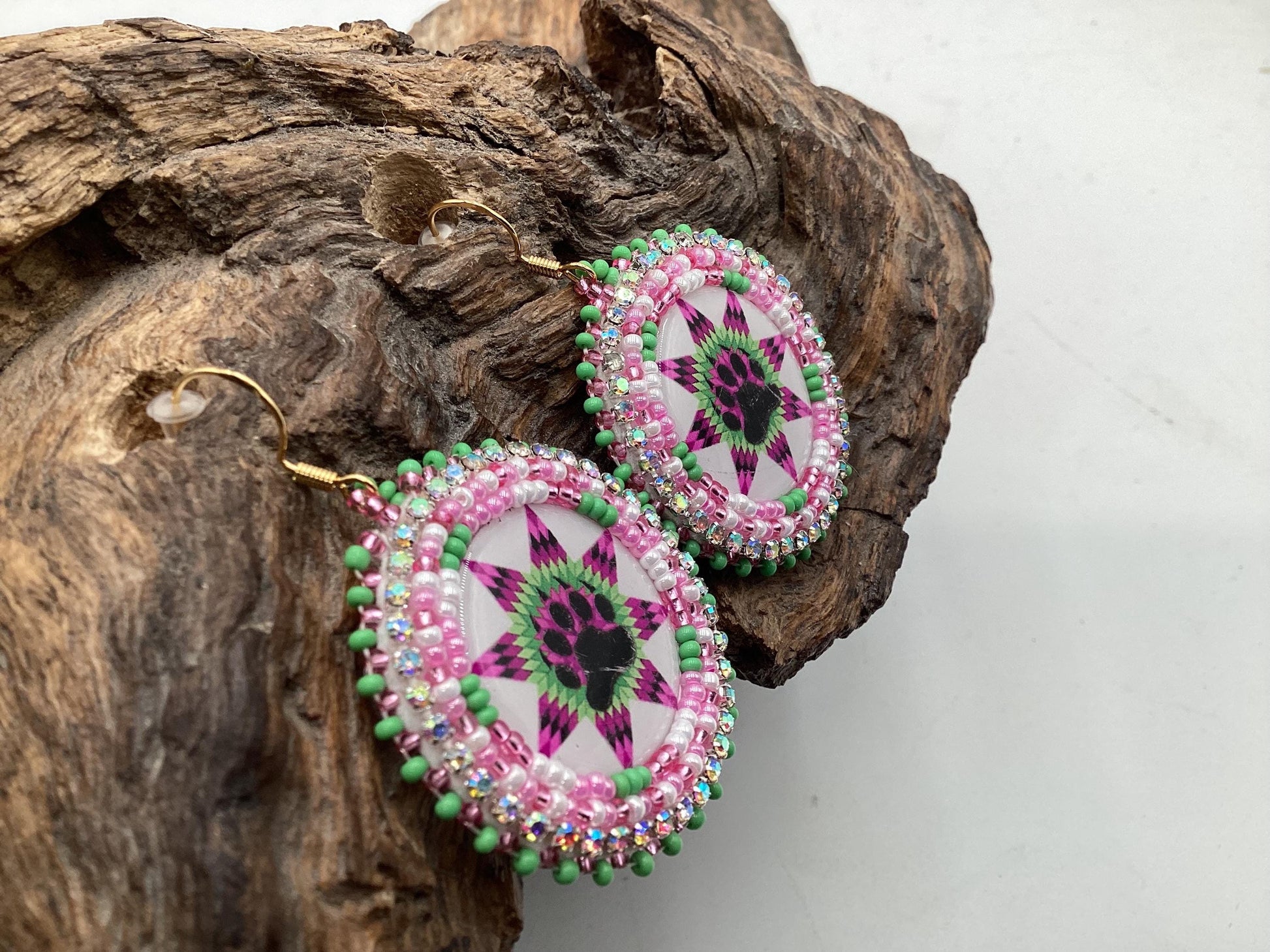Bear Claw Hand Beaded Earrings: Anishinaabe/Ojibwe Beadwork