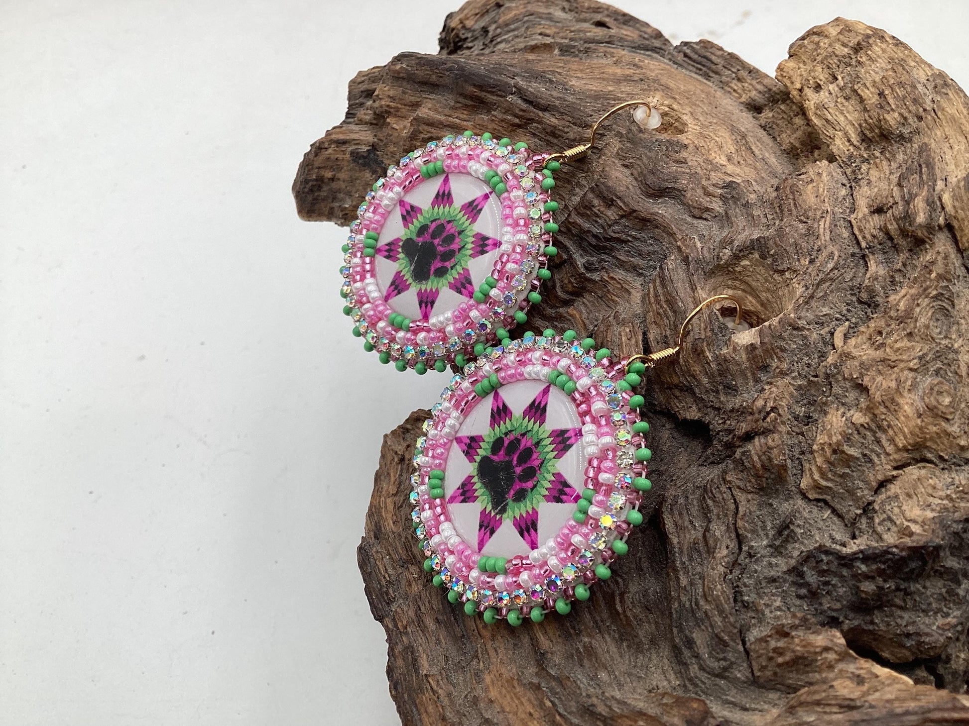 Bear Claw Hand Beaded Earrings: Anishinaabe/Ojibwe Beadwork