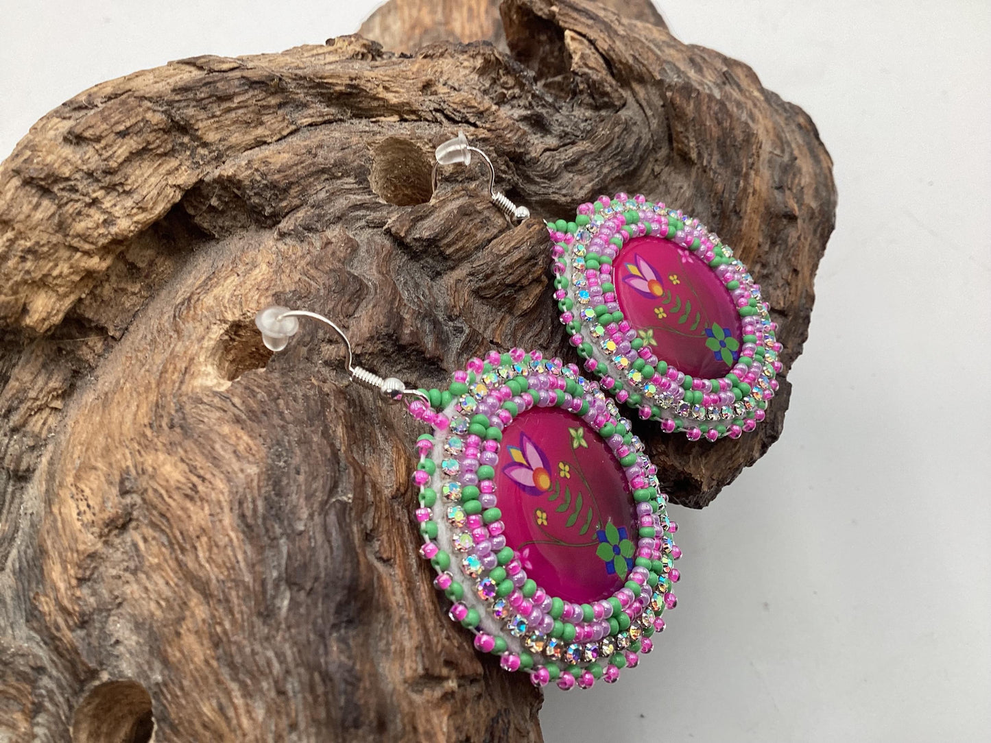 Hand Beaded Floral Earrings: Anishinaabe/Ojibwe Beadwork