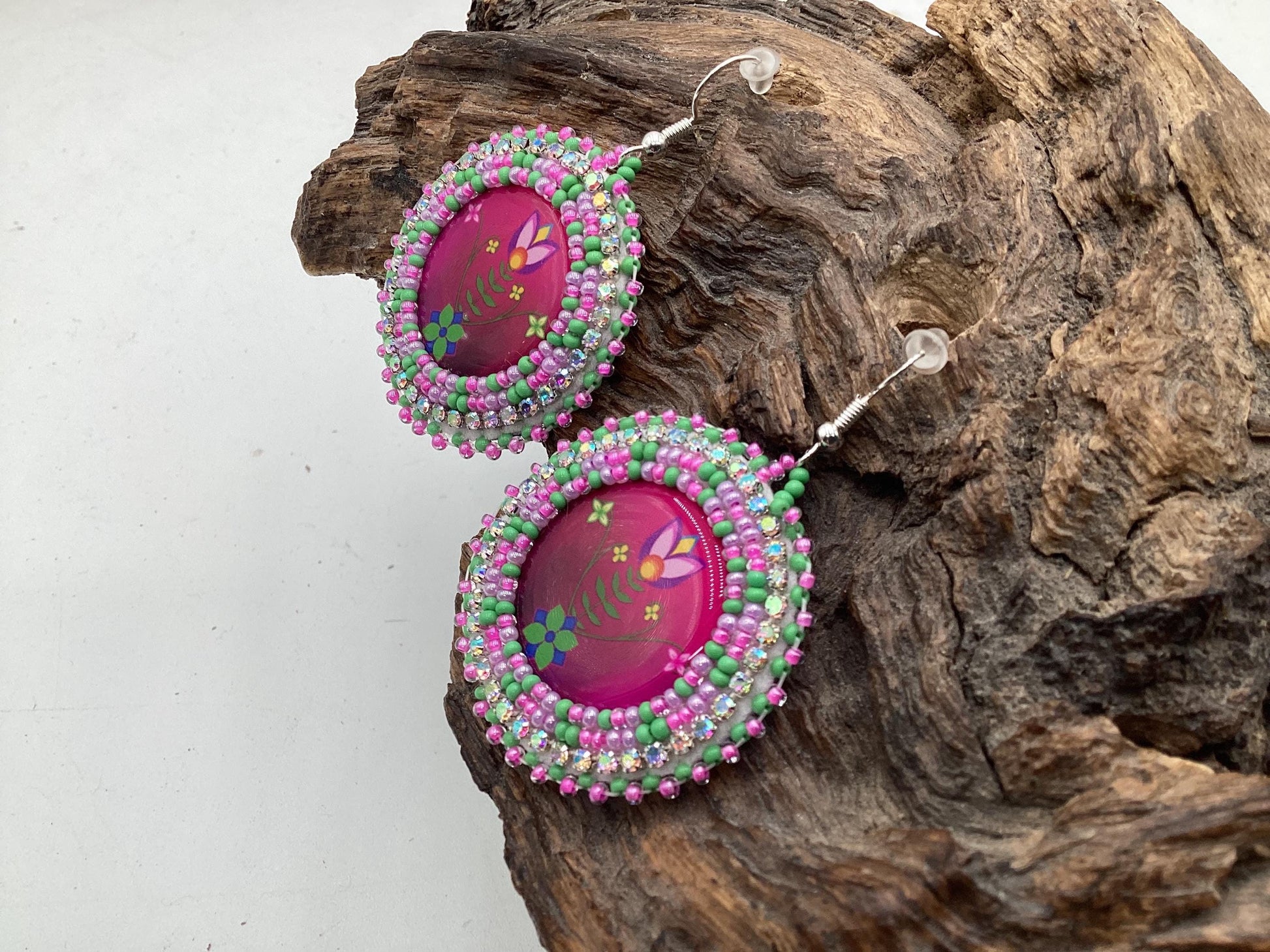 Hand Beaded Floral Earrings: Anishinaabe/Ojibwe Beadwork
