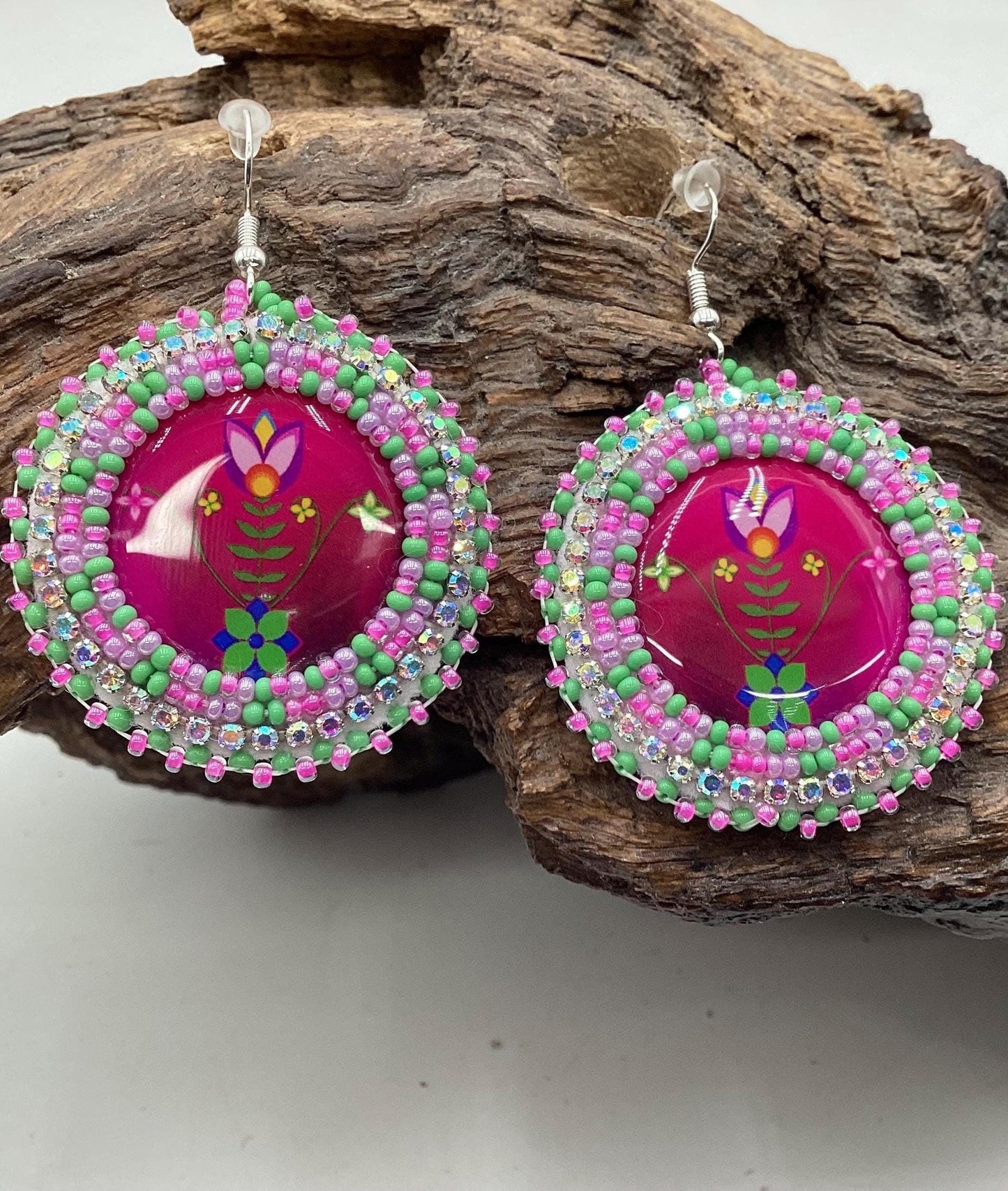 Hand Beaded Floral Earrings: Anishinaabe/Ojibwe Beadwork