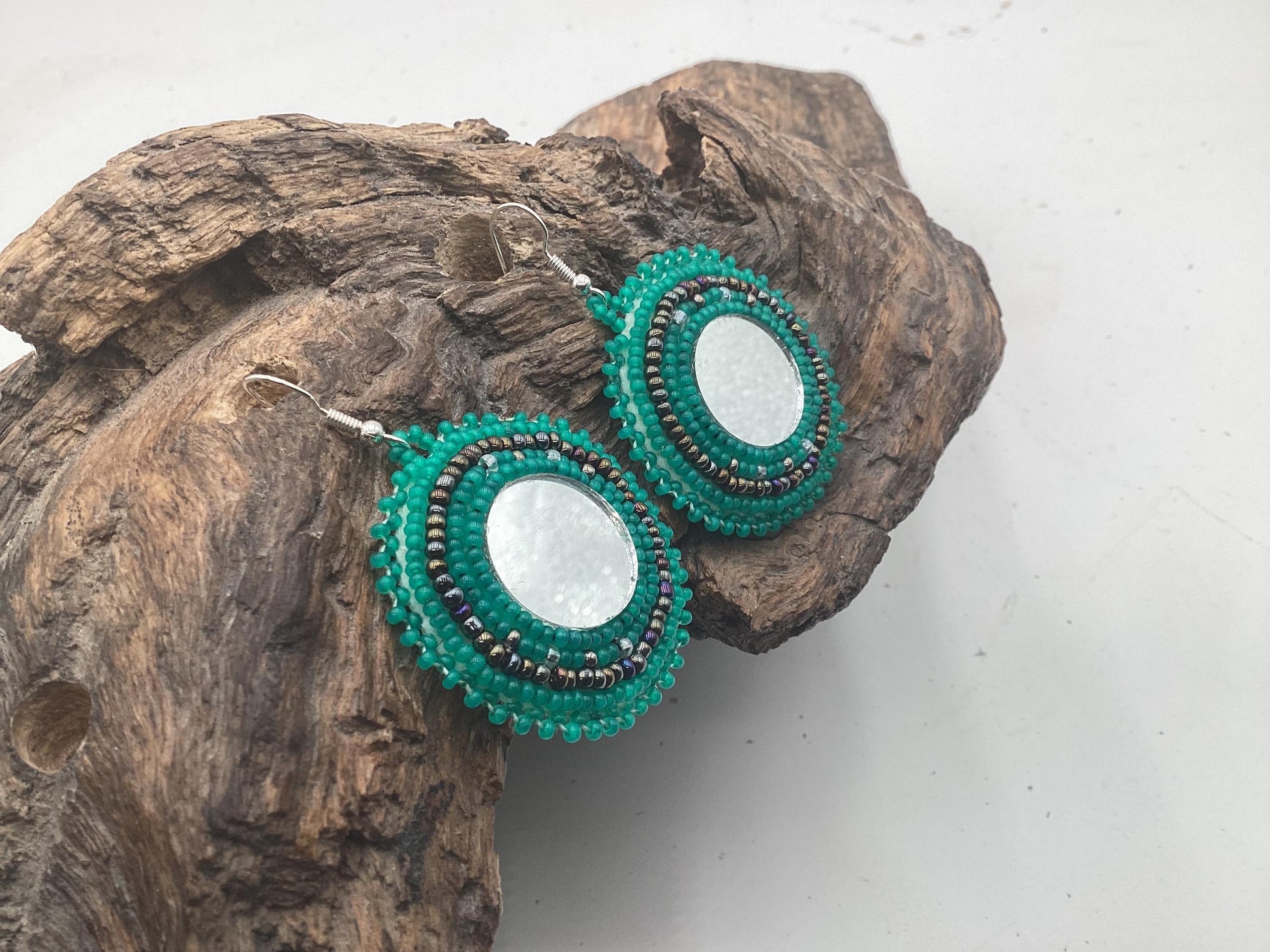 Hand-Beaded Reflective Earrings - Ojibwe/Anishinaabe Made