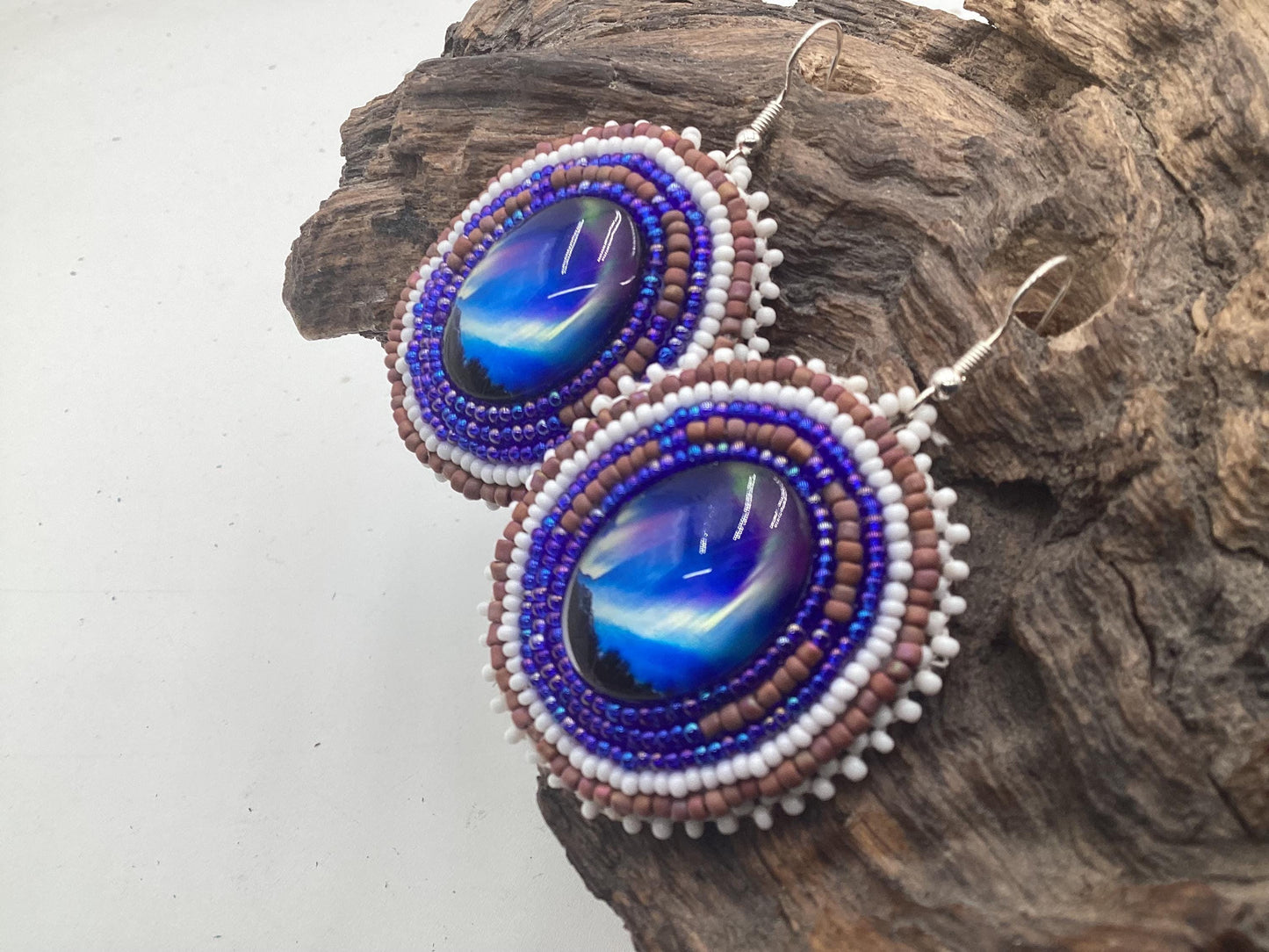 Hand Beaded Northern Lights Earrings: Anishinaabe/Ojibwe Beadwork, Hypoallergenic Hooks