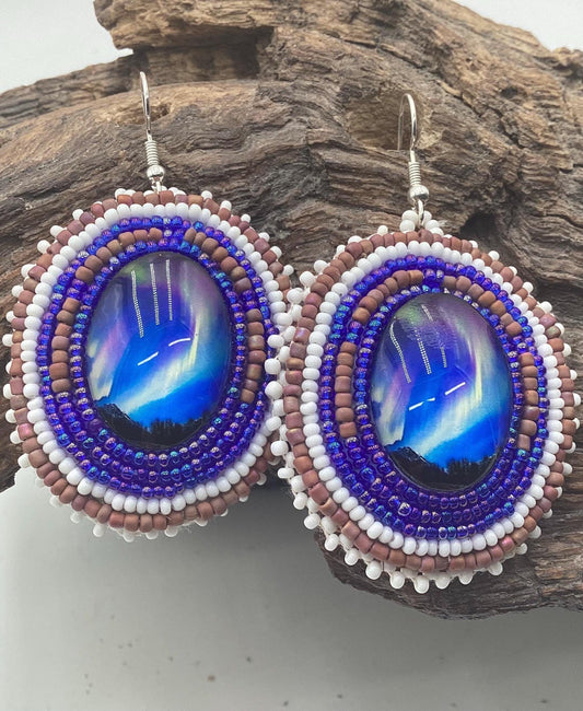 Hand Beaded Northern Lights Earrings: Anishinaabe/Ojibwe Beadwork, Hypoallergenic Hooks