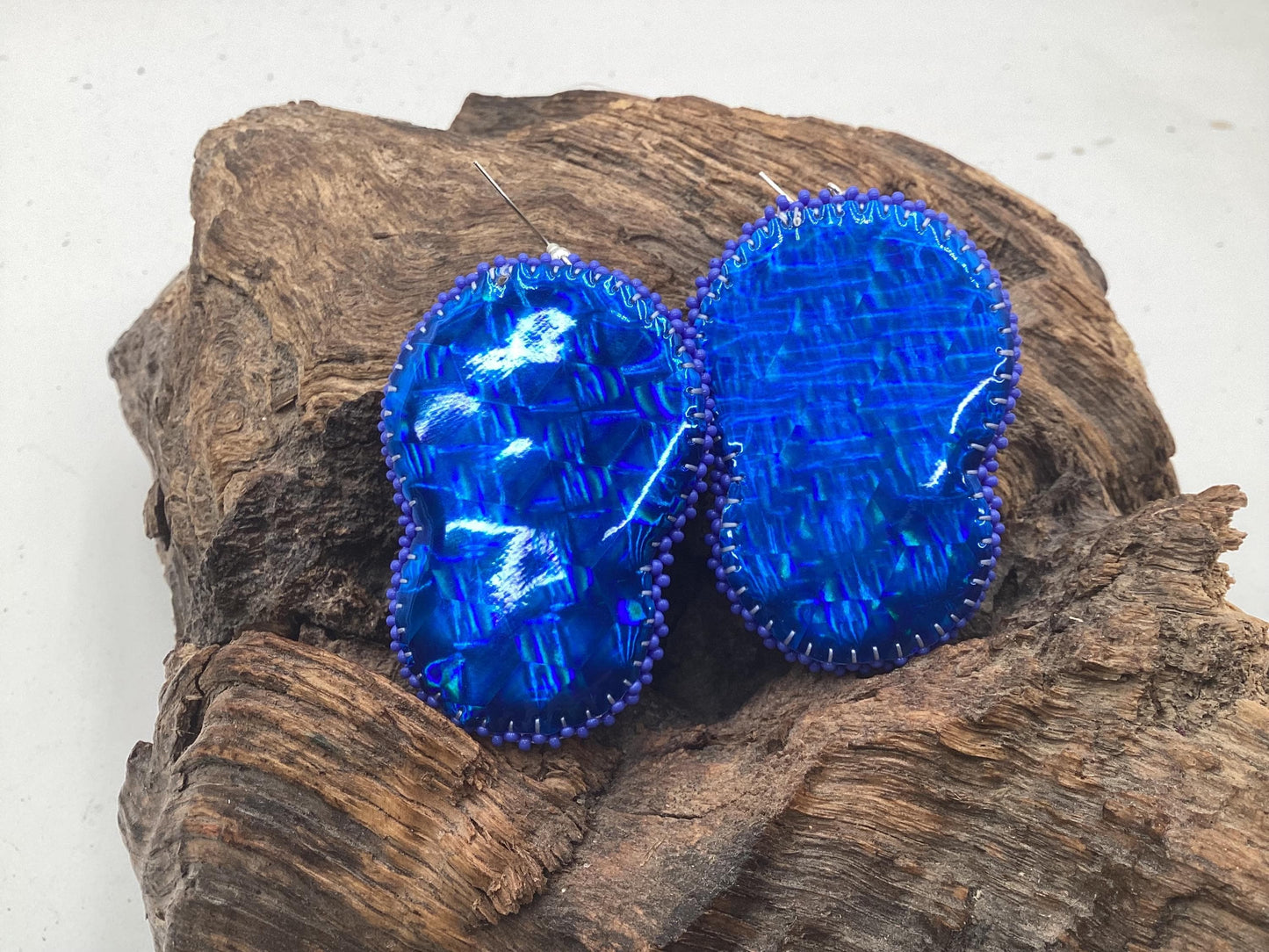 Hand Beaded Double-Centered Flower Earrings: Anishinaabe/Ojibwe Beadwork