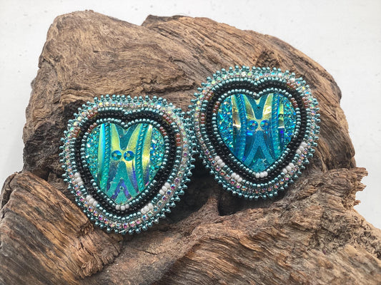Shimmering Blue Heart Earrings- Anishinaabe/ Ojibwe Made