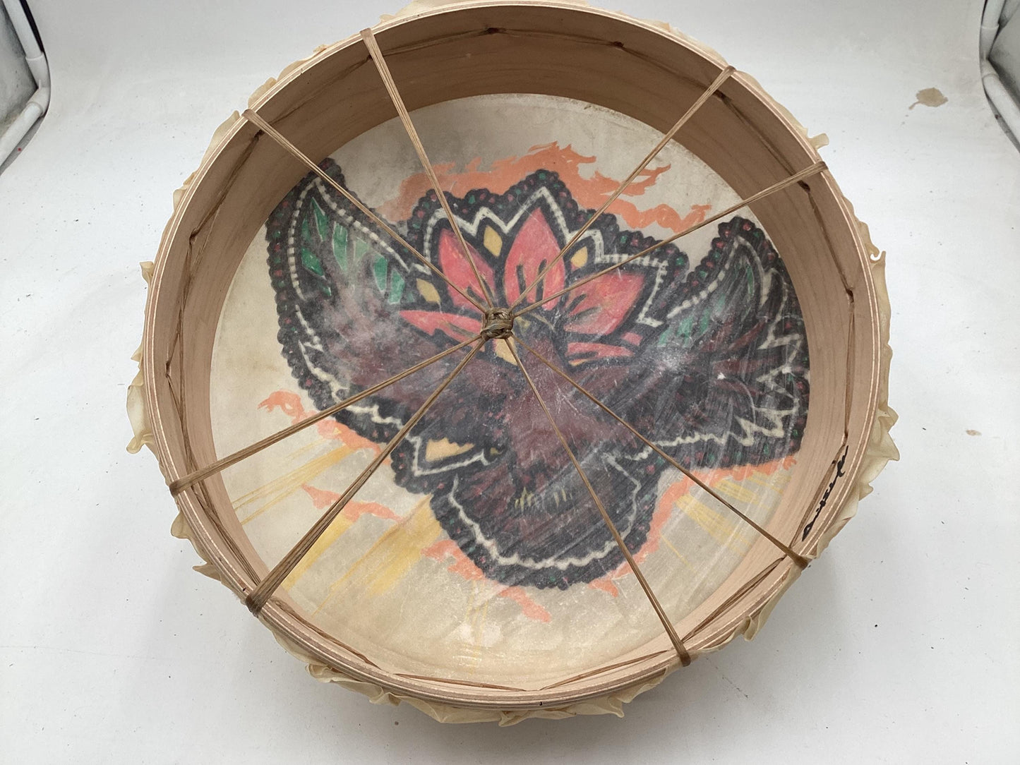 Handmade Leather Drum with Painted Eagle – Anishinaabe/Ojibwe Made