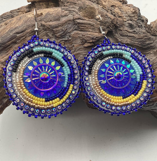 Shimmering Blue Hand Beaded Earrings- Anishinaabe/ Ojibwe Made