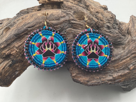 Bear Claw Hand Beaded Earrings: Anishinaabe/Ojibwe Beadwork