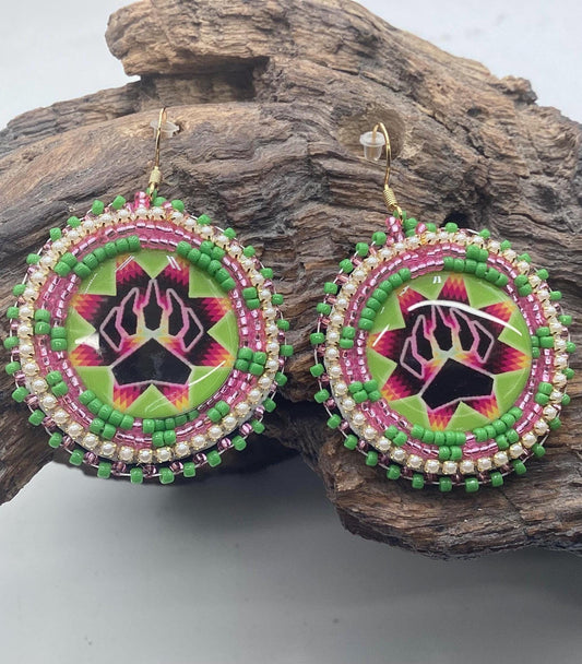Bear Claw Hand Beaded Earrings: Anishinaabe/Ojibwe Beadwork