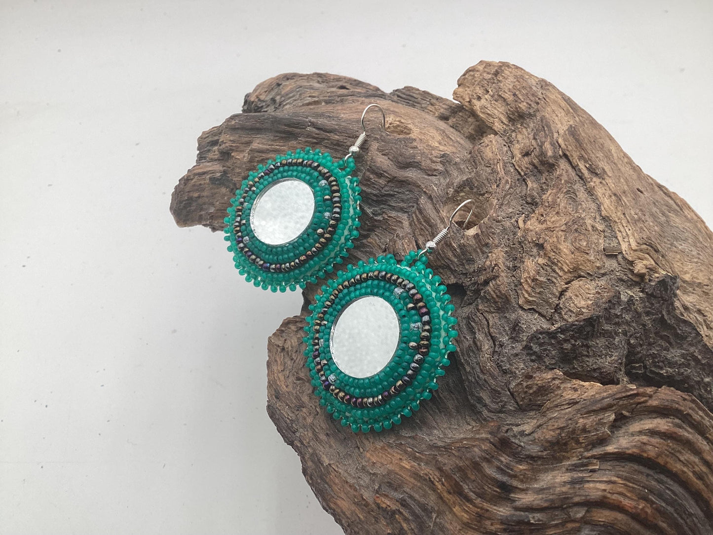 Hand-Beaded Reflective Earrings - Ojibwe/Anishinaabe Made
