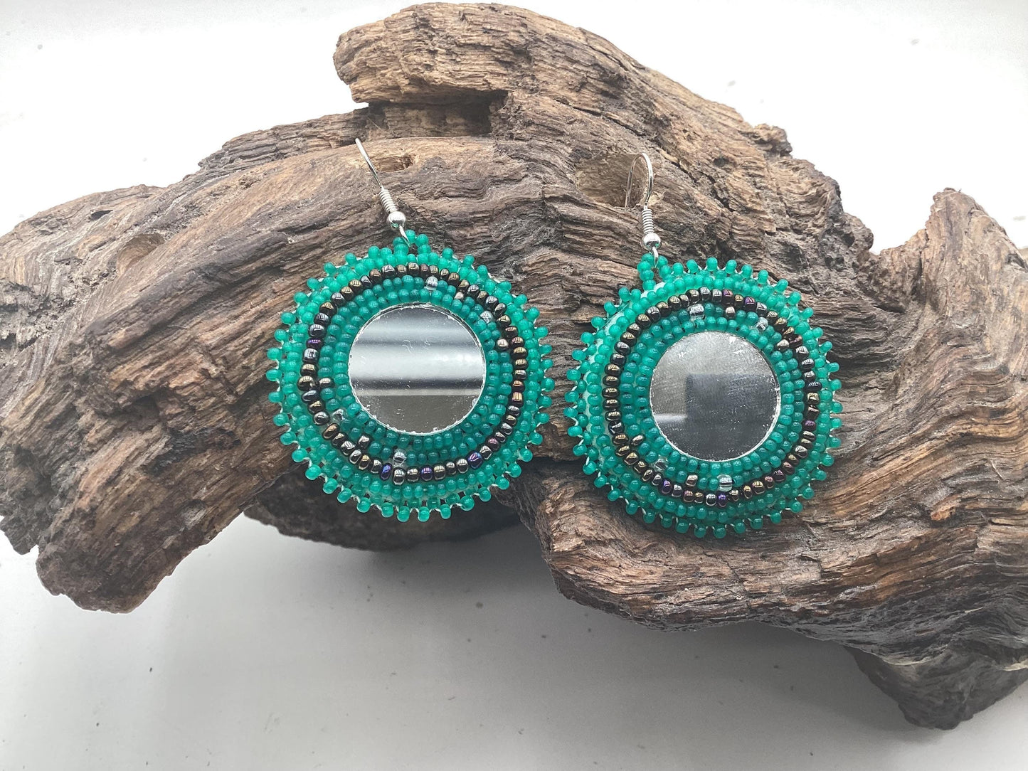 Hand-Beaded Reflective Earrings - Ojibwe/Anishinaabe Made
