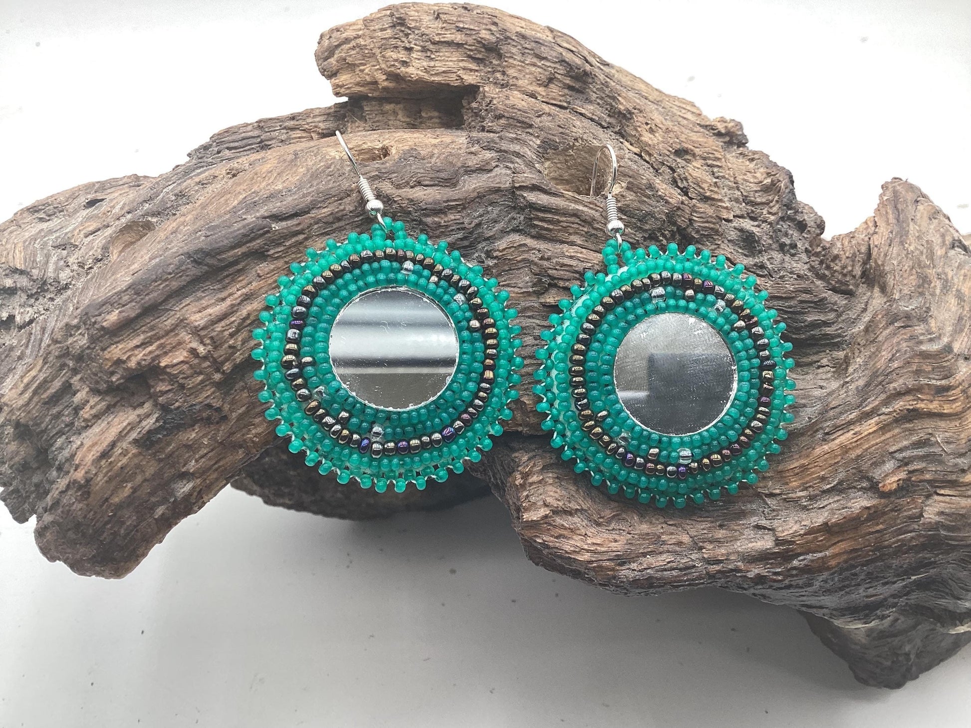 Hand-Beaded Reflective Earrings - Ojibwe/Anishinaabe Made
