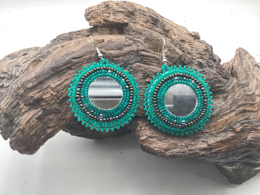 Hand-Beaded Reflective Earrings - Ojibwe/Anishinaabe Made