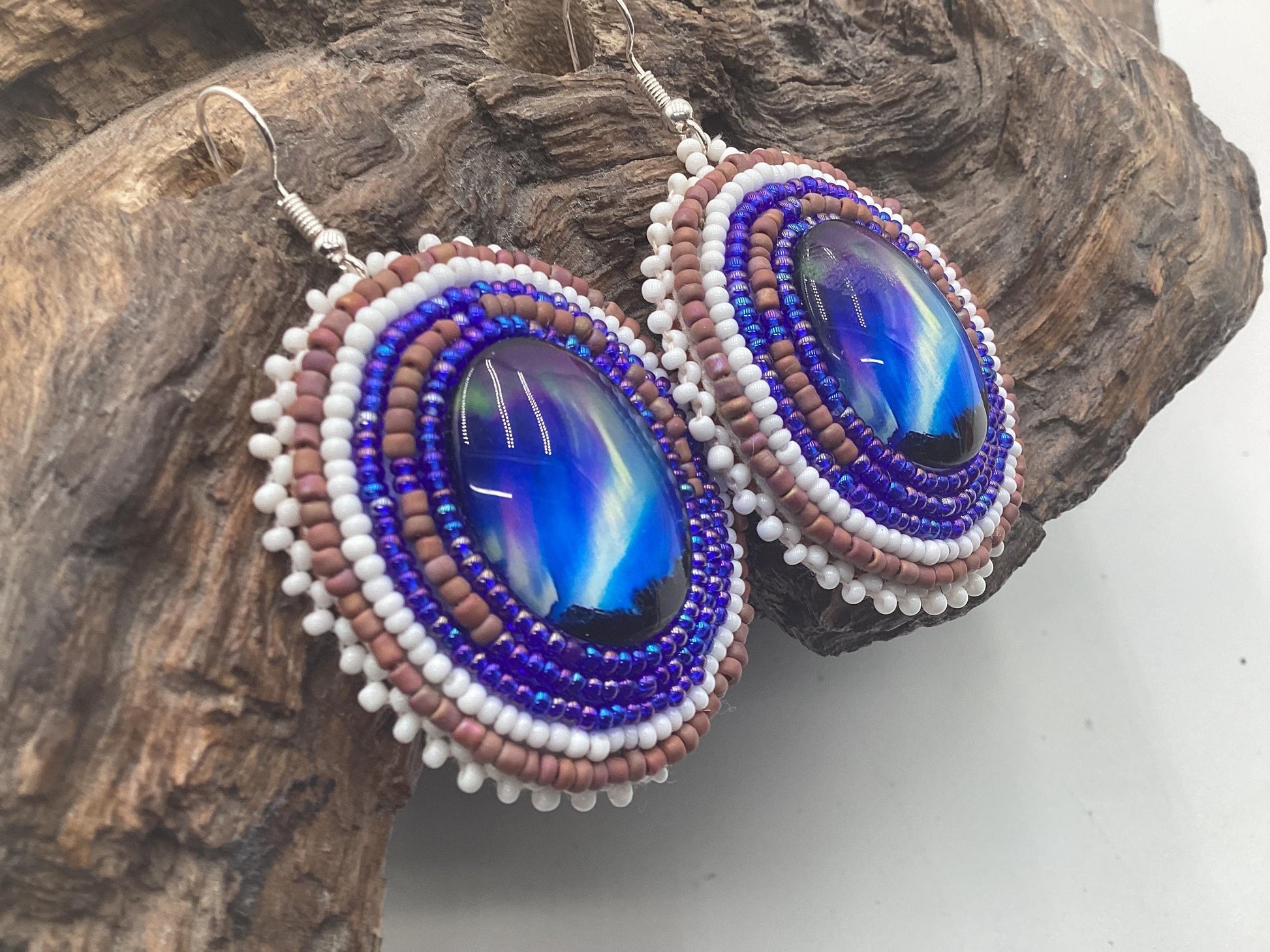 Hand Beaded Northern Lights Earrings: Anishinaabe/Ojibwe Beadwork, Hypoallergenic Hooks