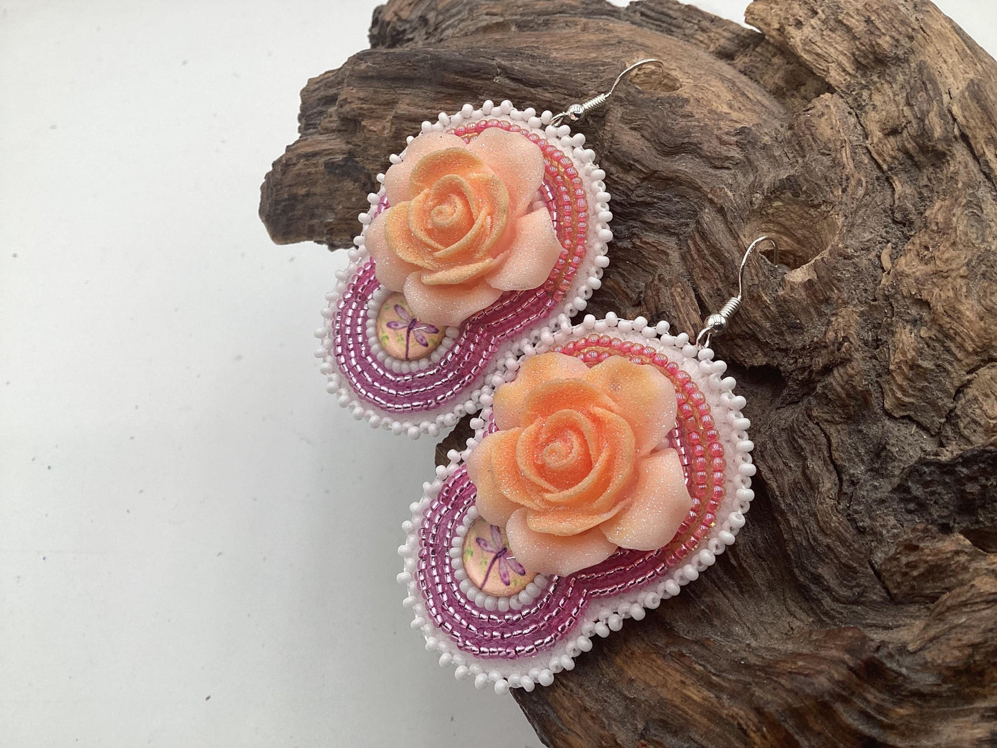 Hand Beaded Double-Centered Flower Earrings: Anishinaabe/Ojibwe Beadwork