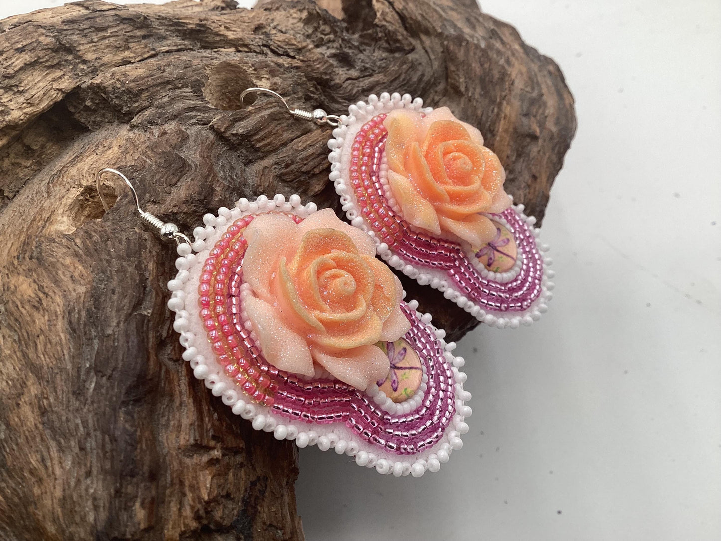 Hand Beaded Double-Centered Flower Earrings: Anishinaabe/Ojibwe Beadwork