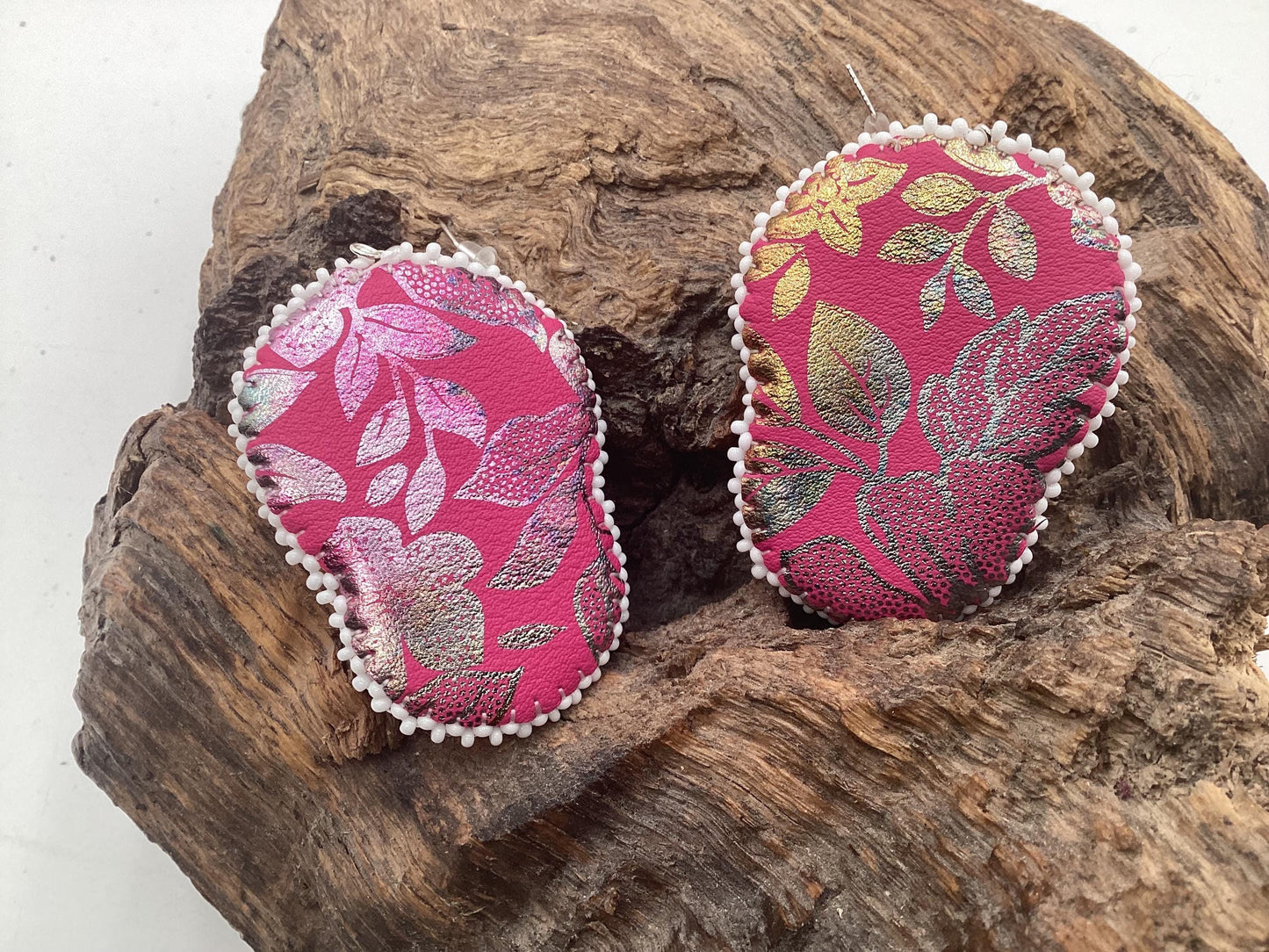 Hand Beaded Double-Centered Flower Earrings: Anishinaabe/Ojibwe Beadwork