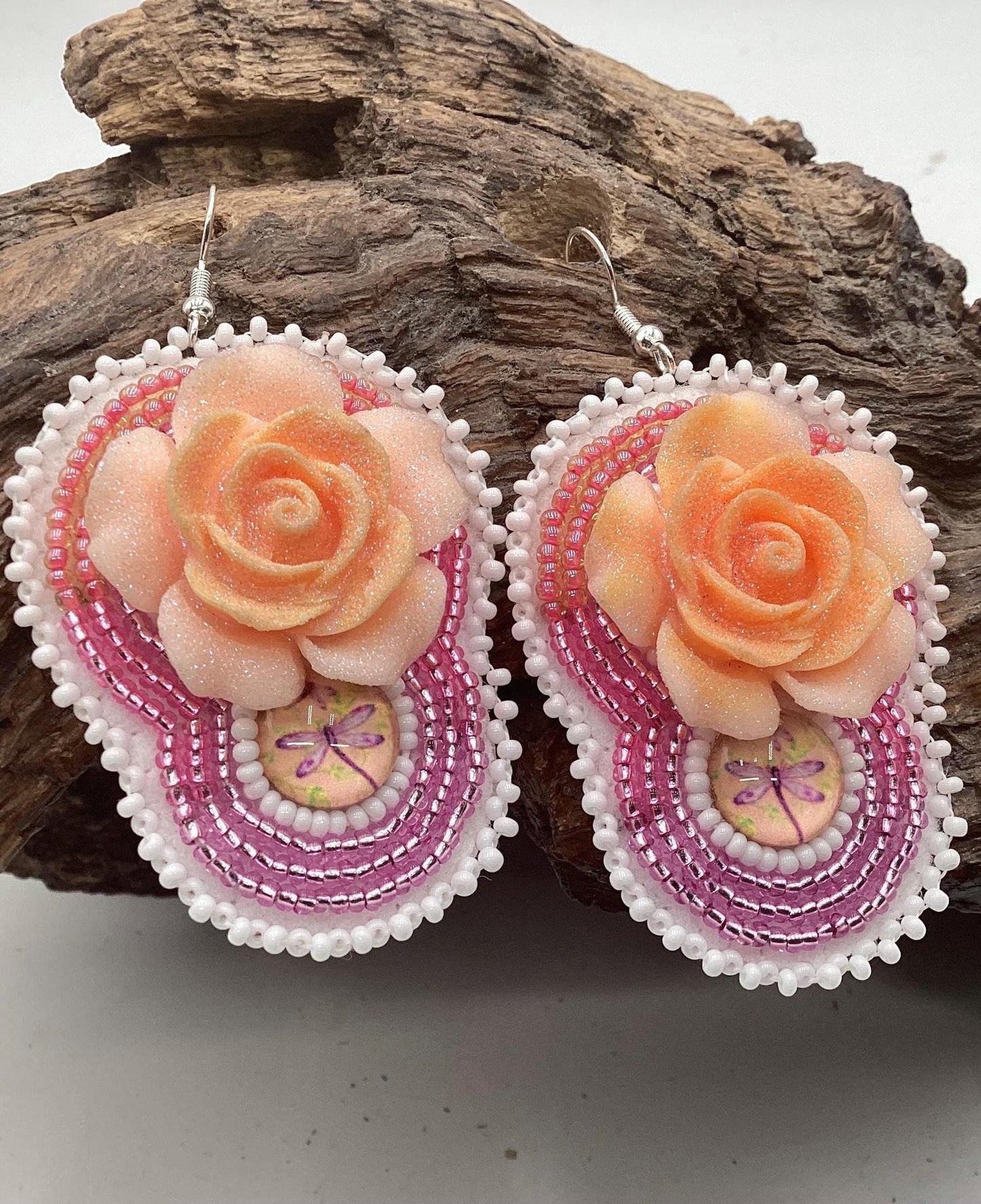 Hand Beaded Double-Centered Flower Earrings: Anishinaabe/Ojibwe Beadwork