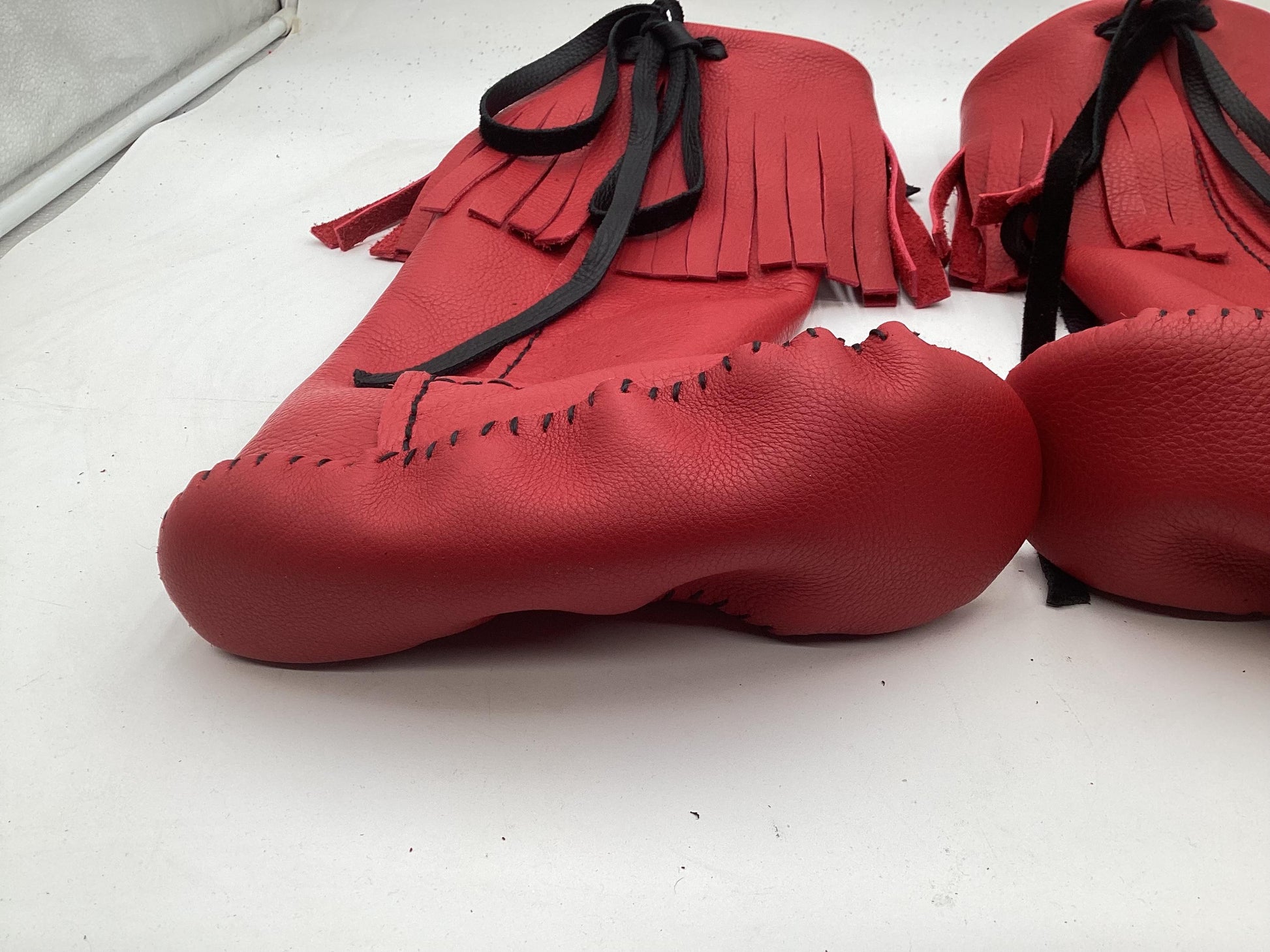 Anishinaabe Ojibwe Handmade Red Leather Moccasin Boots –
