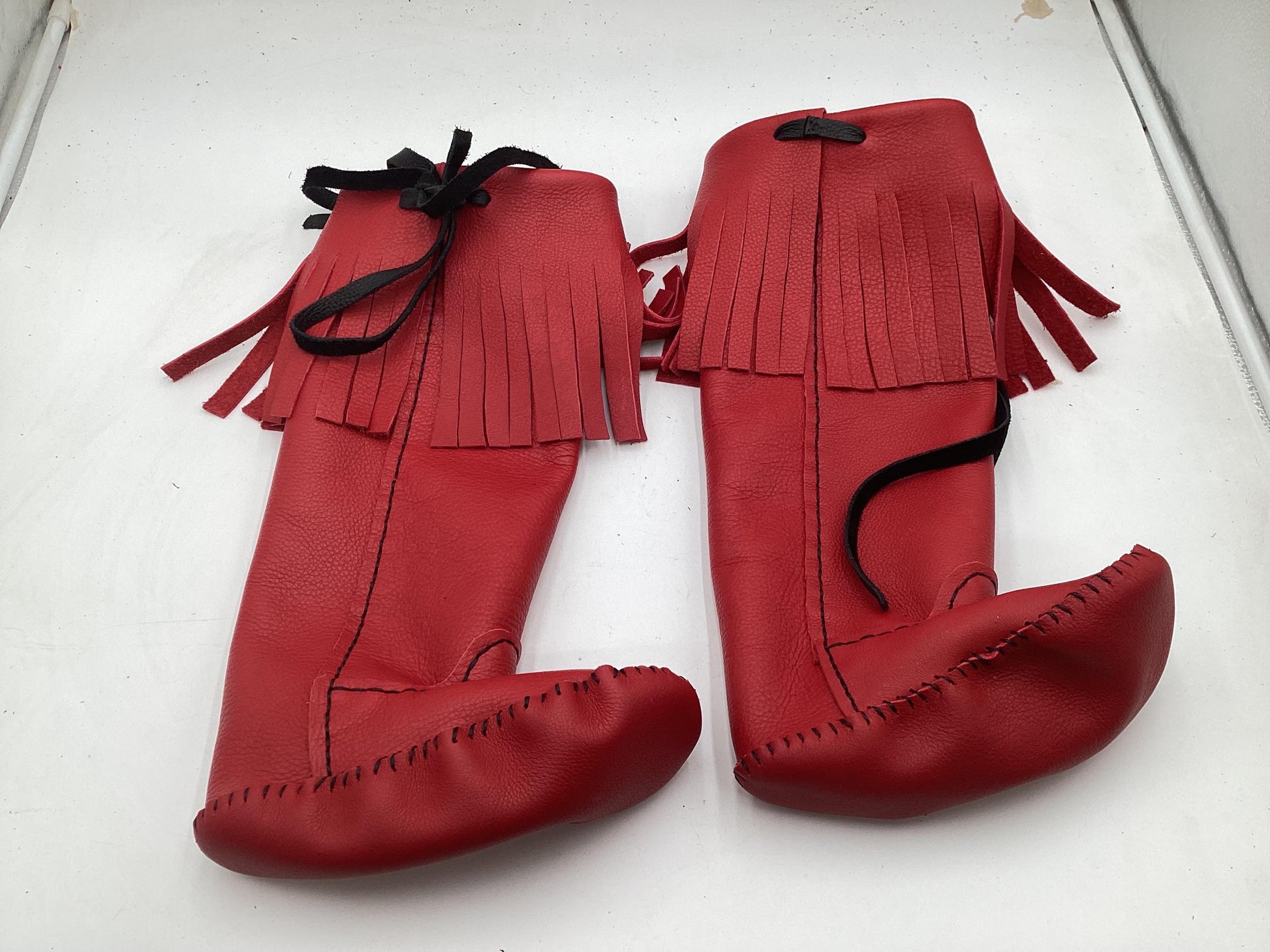 Anishinaabe Ojibwe Handmade Red Leather Moccasin Boots –