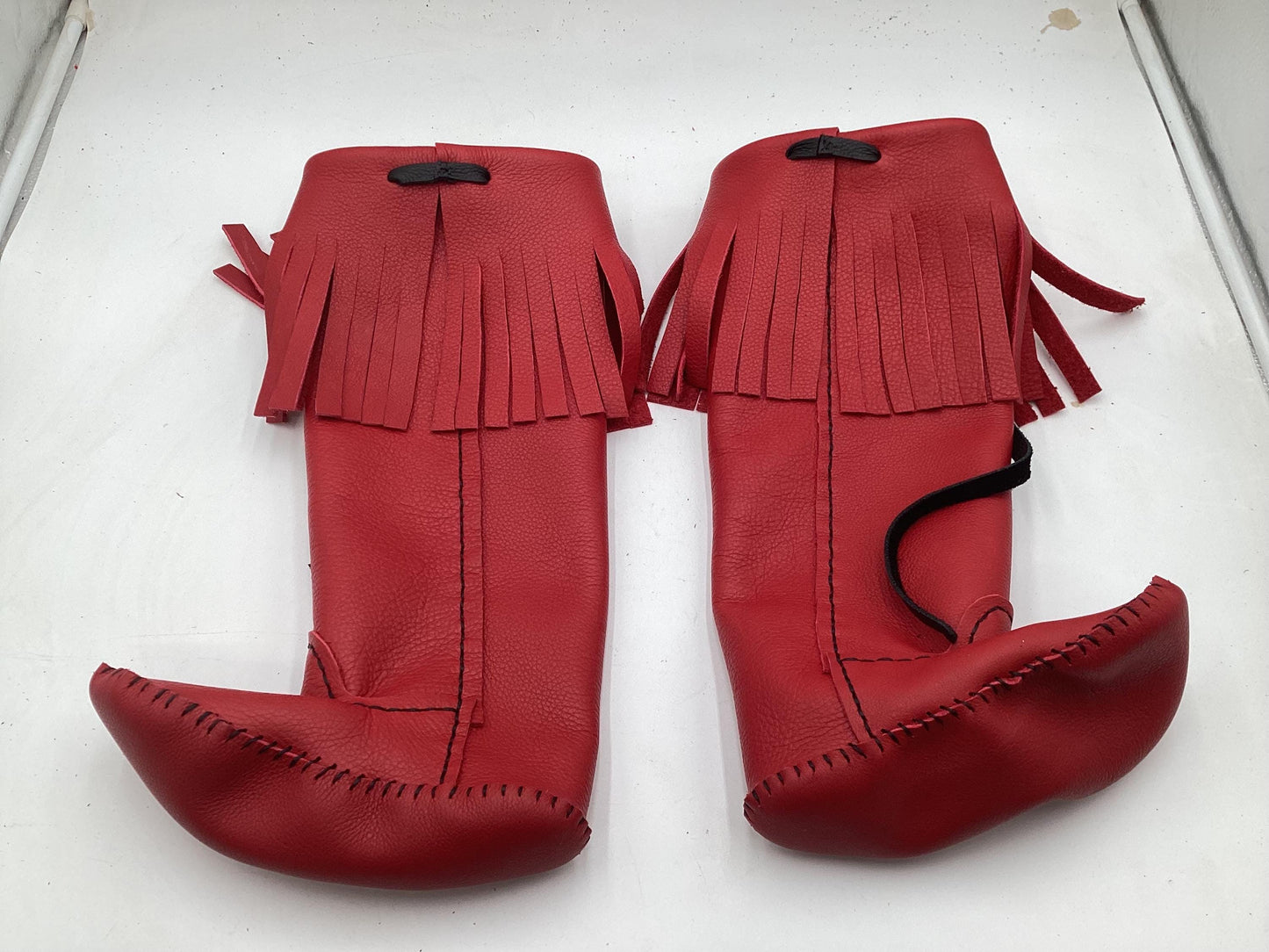 Anishinaabe Ojibwe Handmade Red Leather Moccasin Boots –