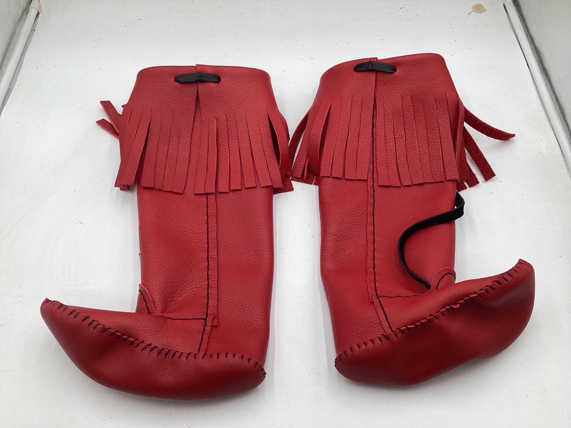 Anishinaabe Ojibwe Handmade Red Leather Moccasin Boots –