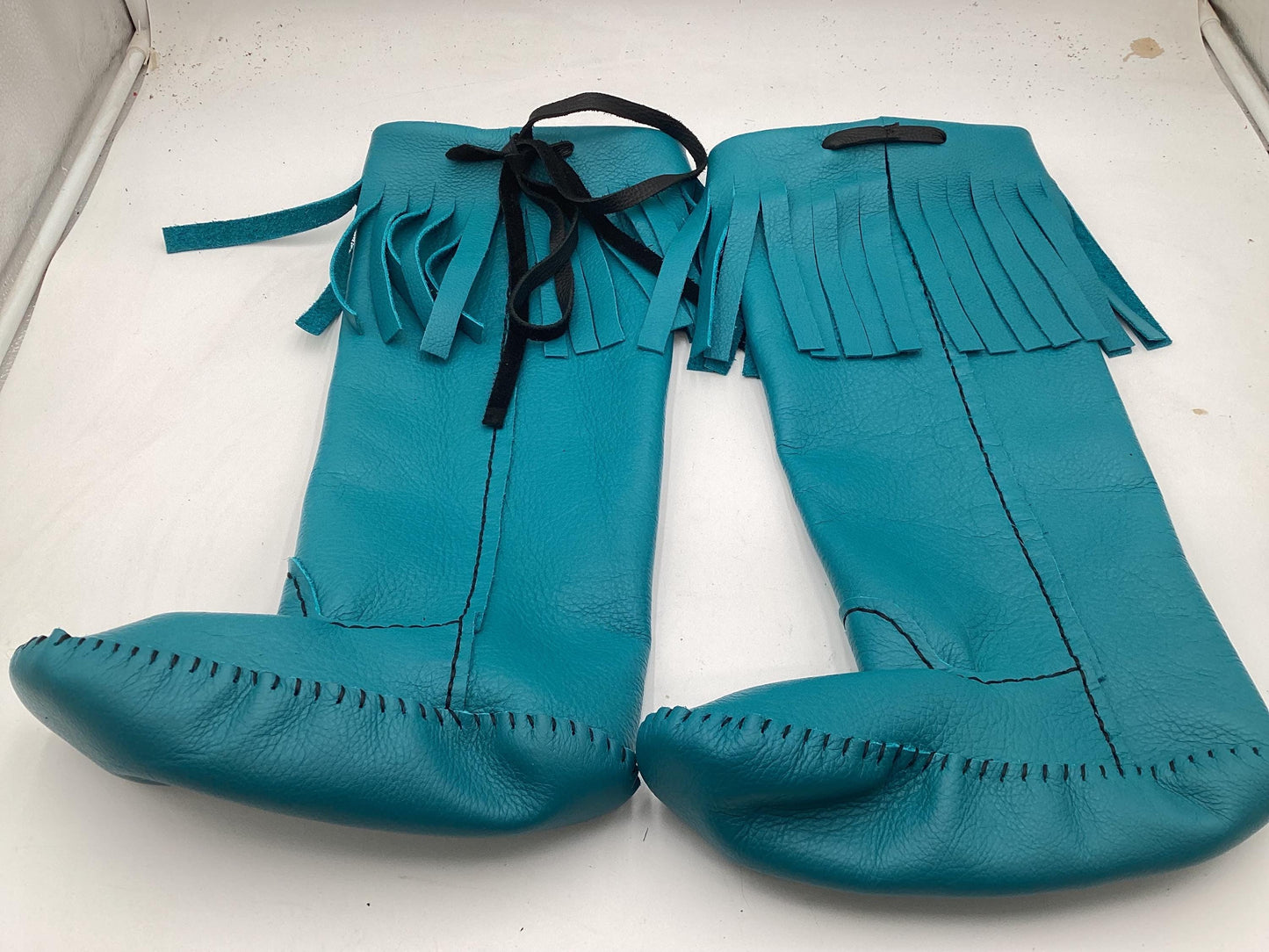 Anishinaabe Ojibwe Handmade Blue Leather Moccasin Boots –
