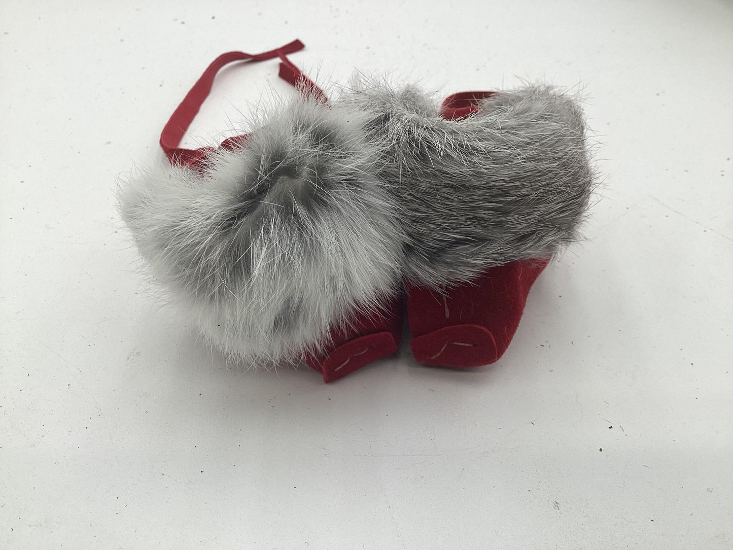 Handmade Red Leather Newborn Moccasins – Ojibwe Anishinaabe Pucker Toe Style