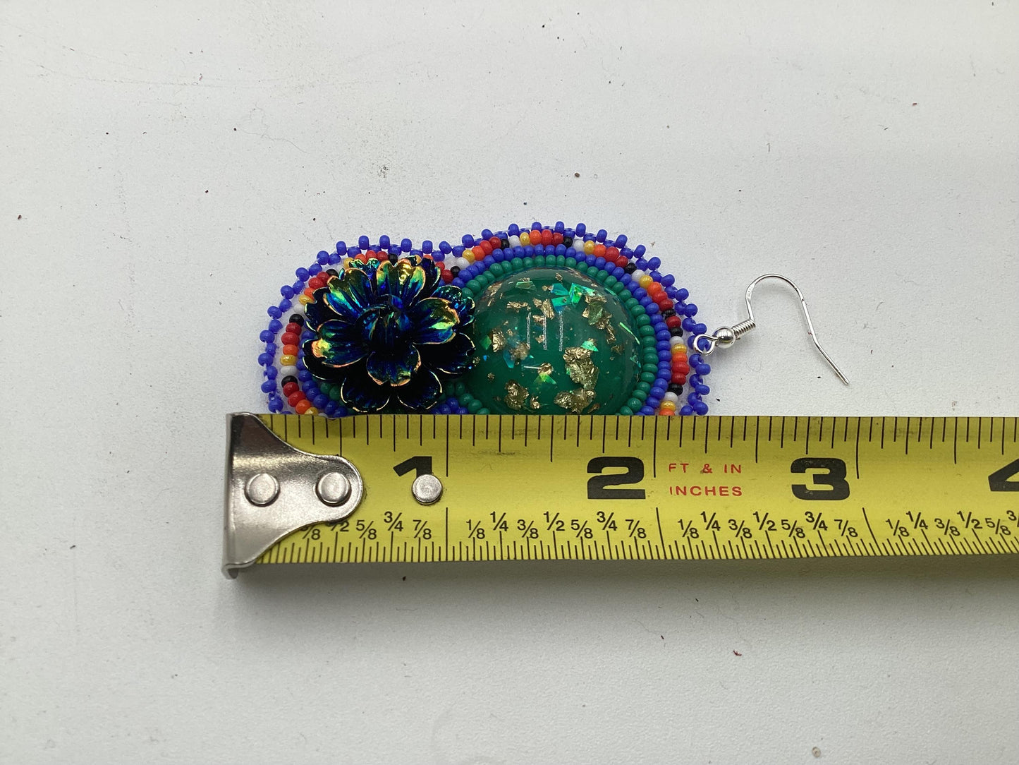 Hand Beaded Double-Centered Flower Earrings: Anishinaabe/Ojibwe Beadwork