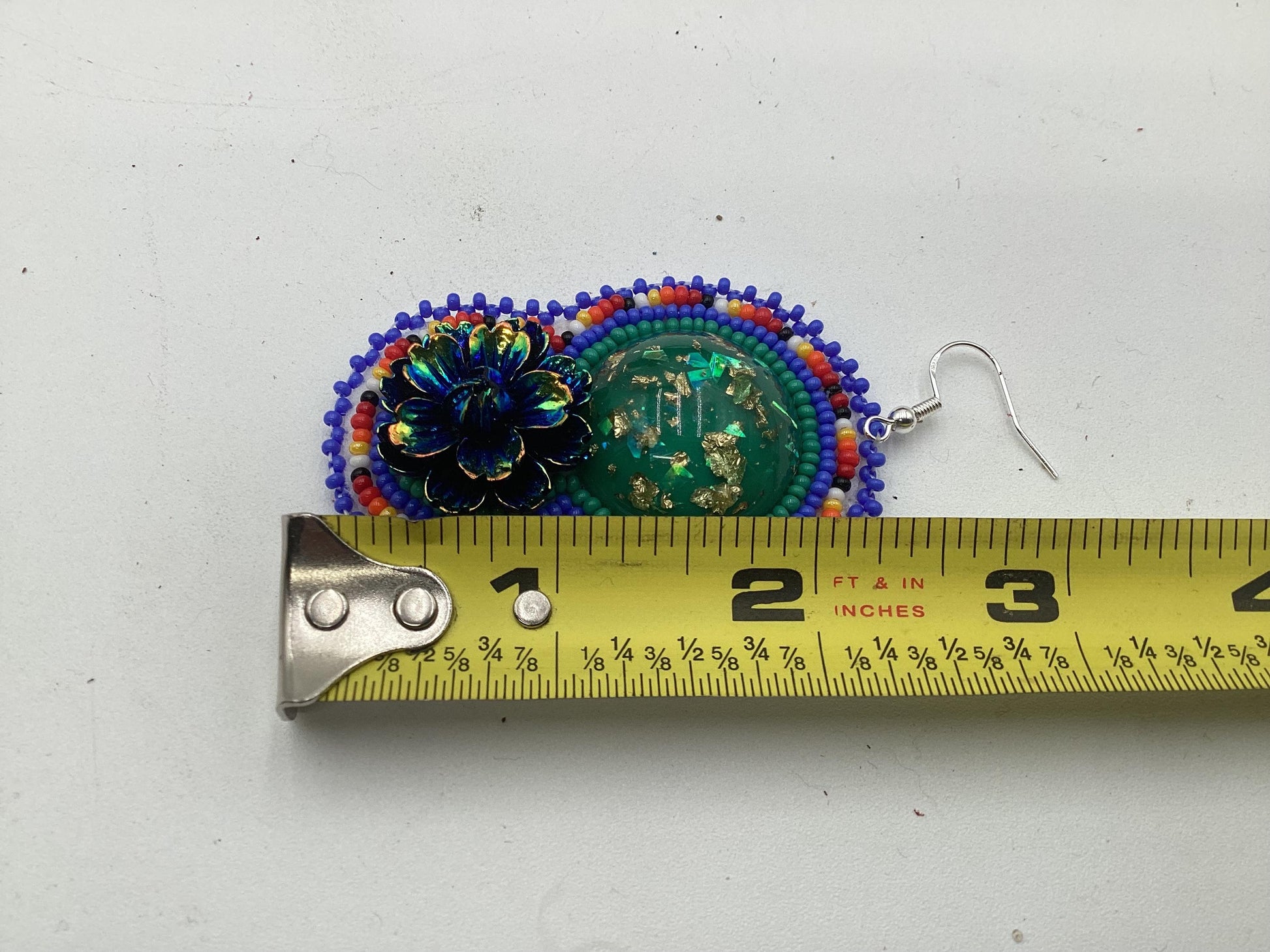 Hand Beaded Double-Centered Flower Earrings: Anishinaabe/Ojibwe Beadwork