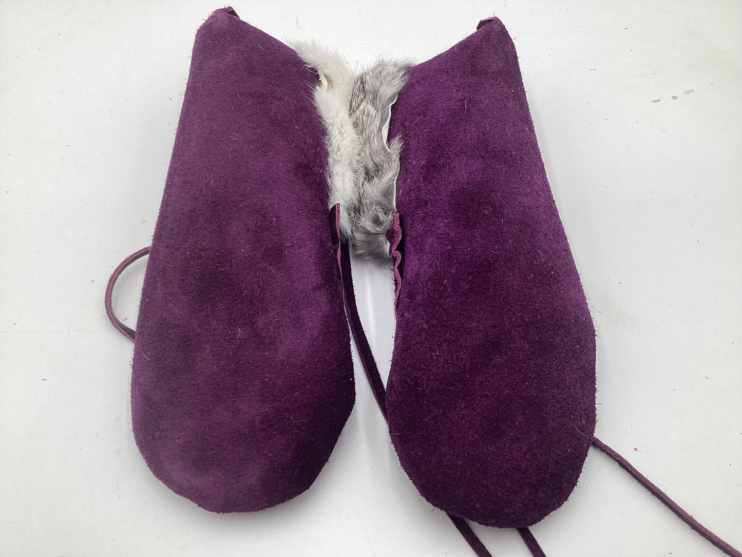 Handmade Purple Leather Fur Fringe Moccasins – Anishinaabe/Ojibwe Artisan