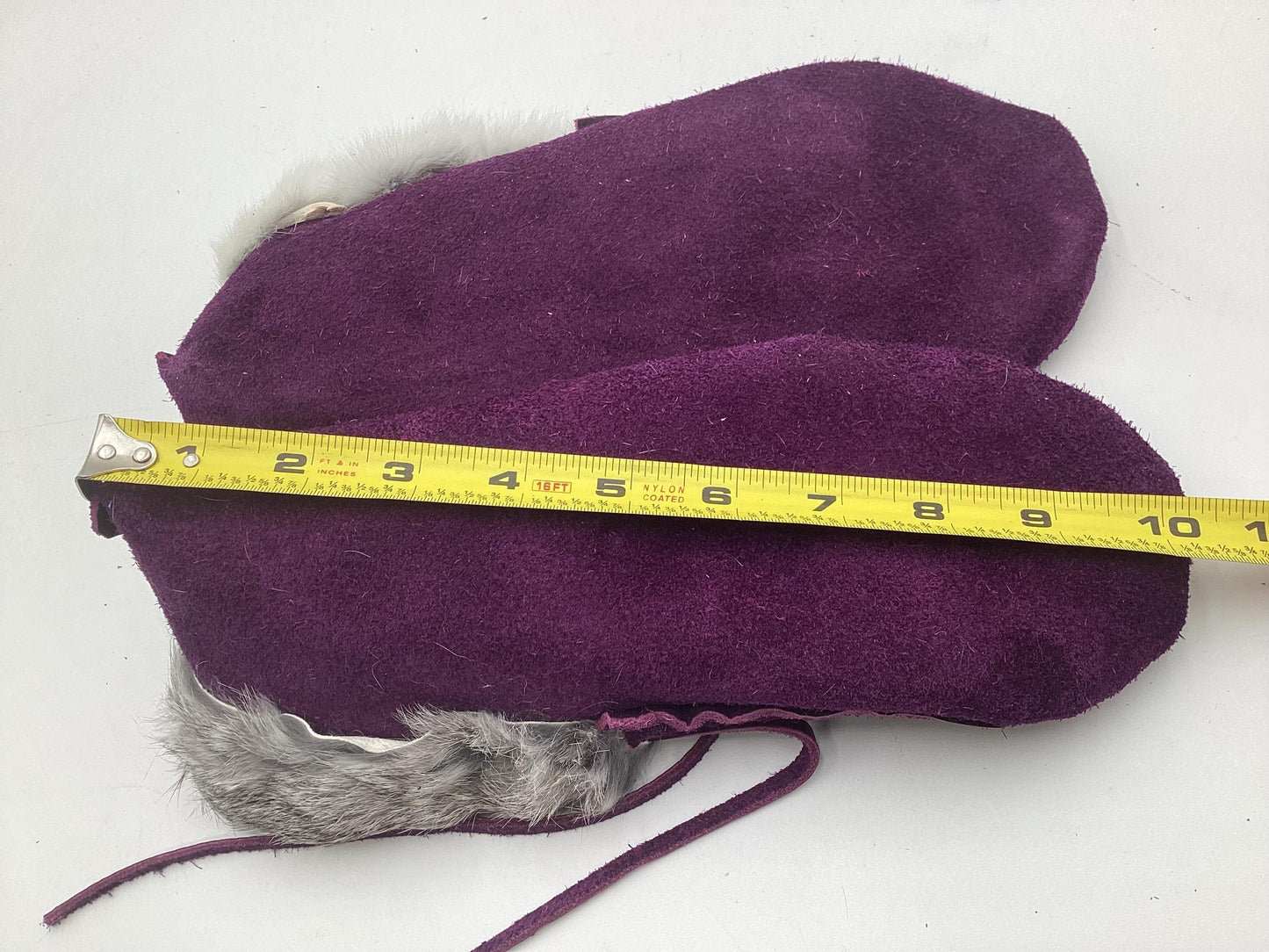 Handmade Purple Leather Fur Fringe Moccasins – Anishinaabe/Ojibwe Artisan